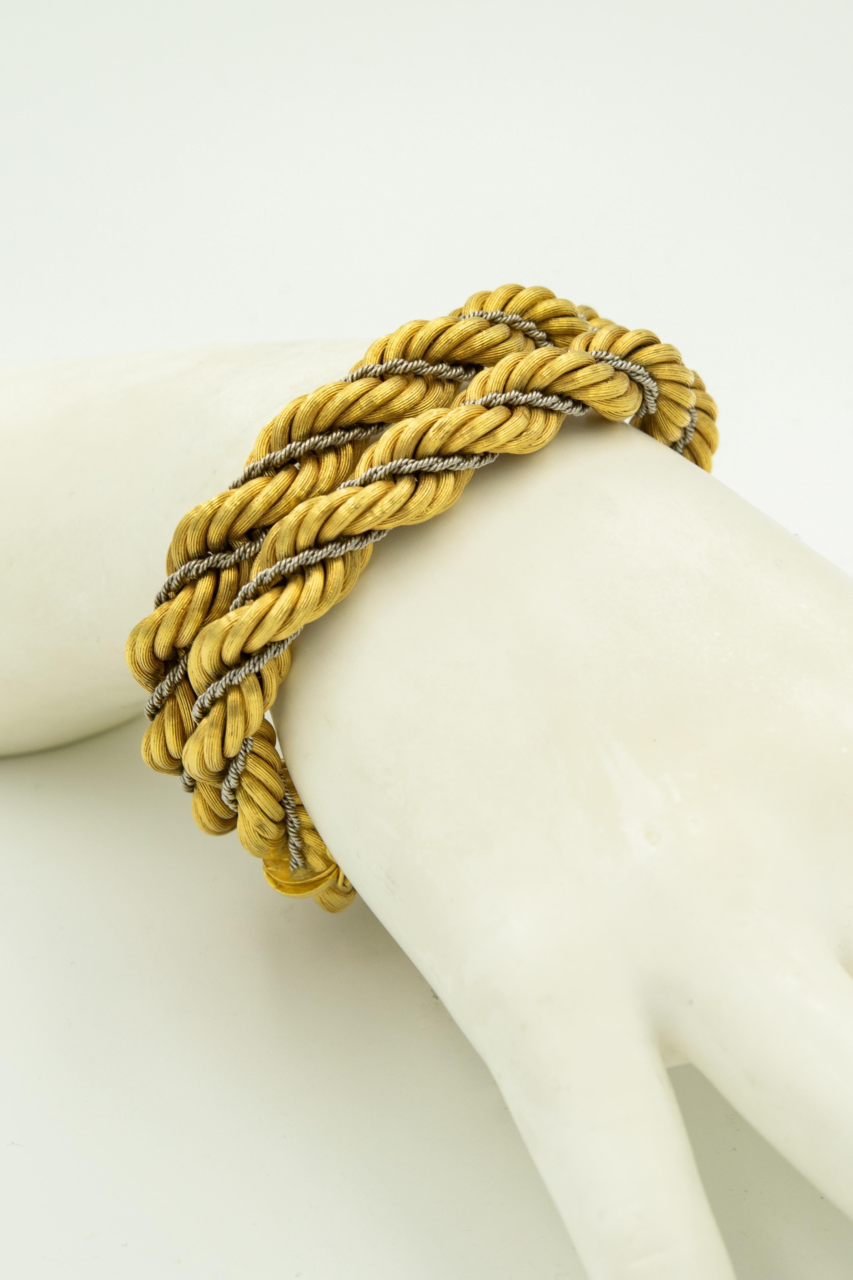 Nicolis Cola Italian Twisted White and Yellow Gold Rope 2 Bracelets ou Necklace Bon état - En vente à Miami Beach, FL