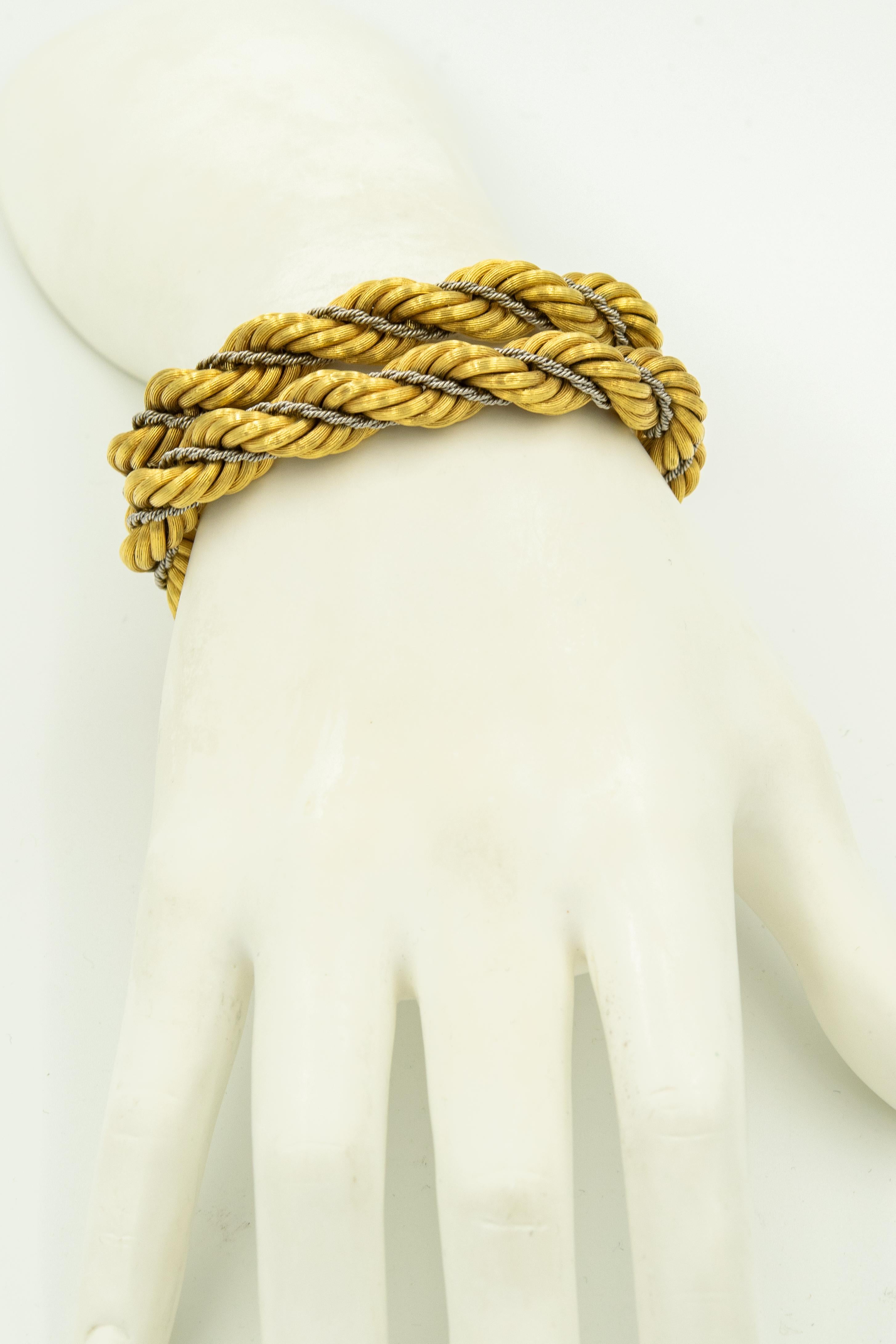 Nicolis Cola Italian Twisted White and Yellow Gold Rope 2 Bracelets or Necklace For Sale 2