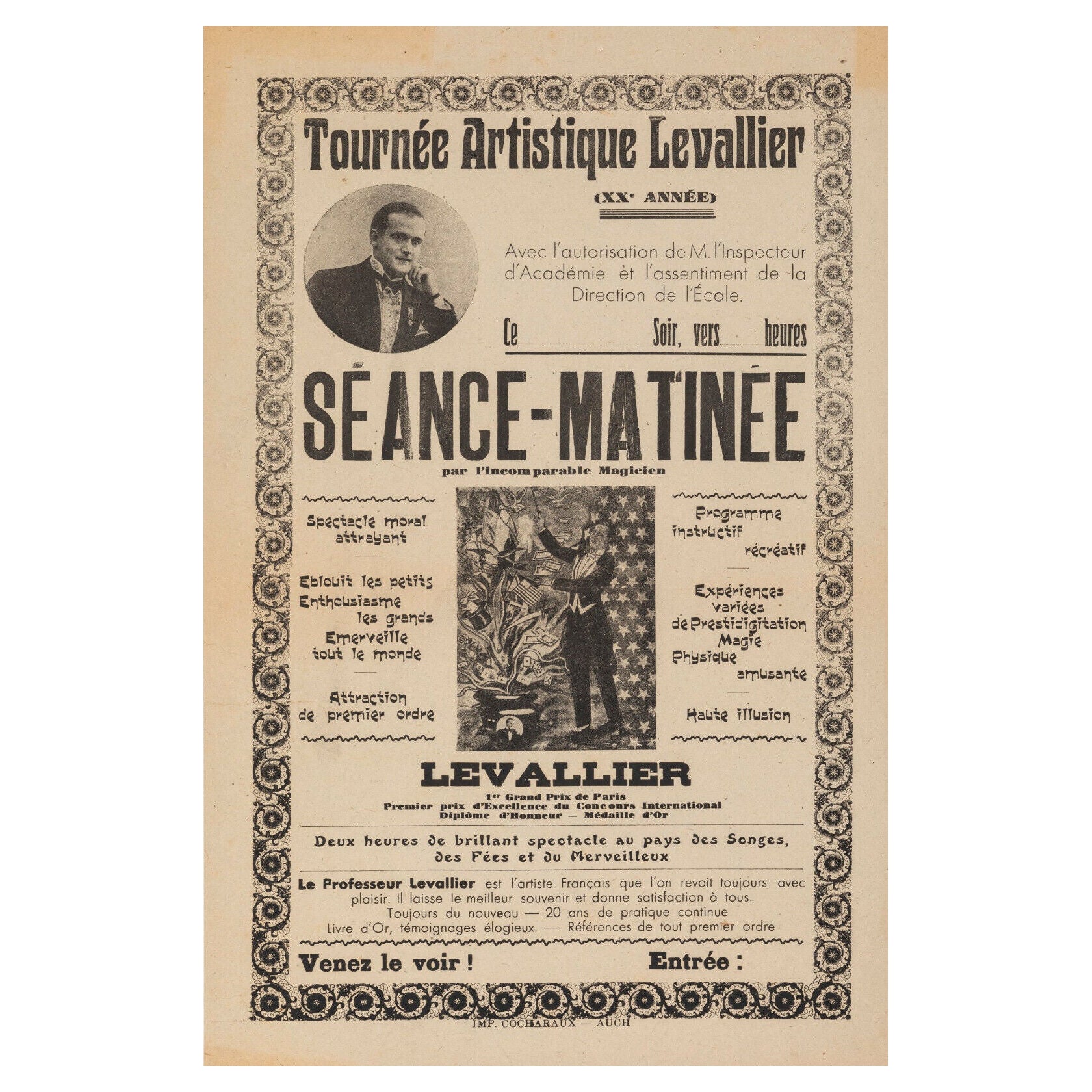 Nicolitch, Affiche vintage d'origine, Levallier, Magic Show Tour, vers 1940