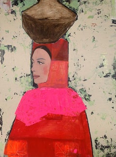 Porteuse de pot avec châle rose - Couleur vive Portrait, Femme, Texture, Visage