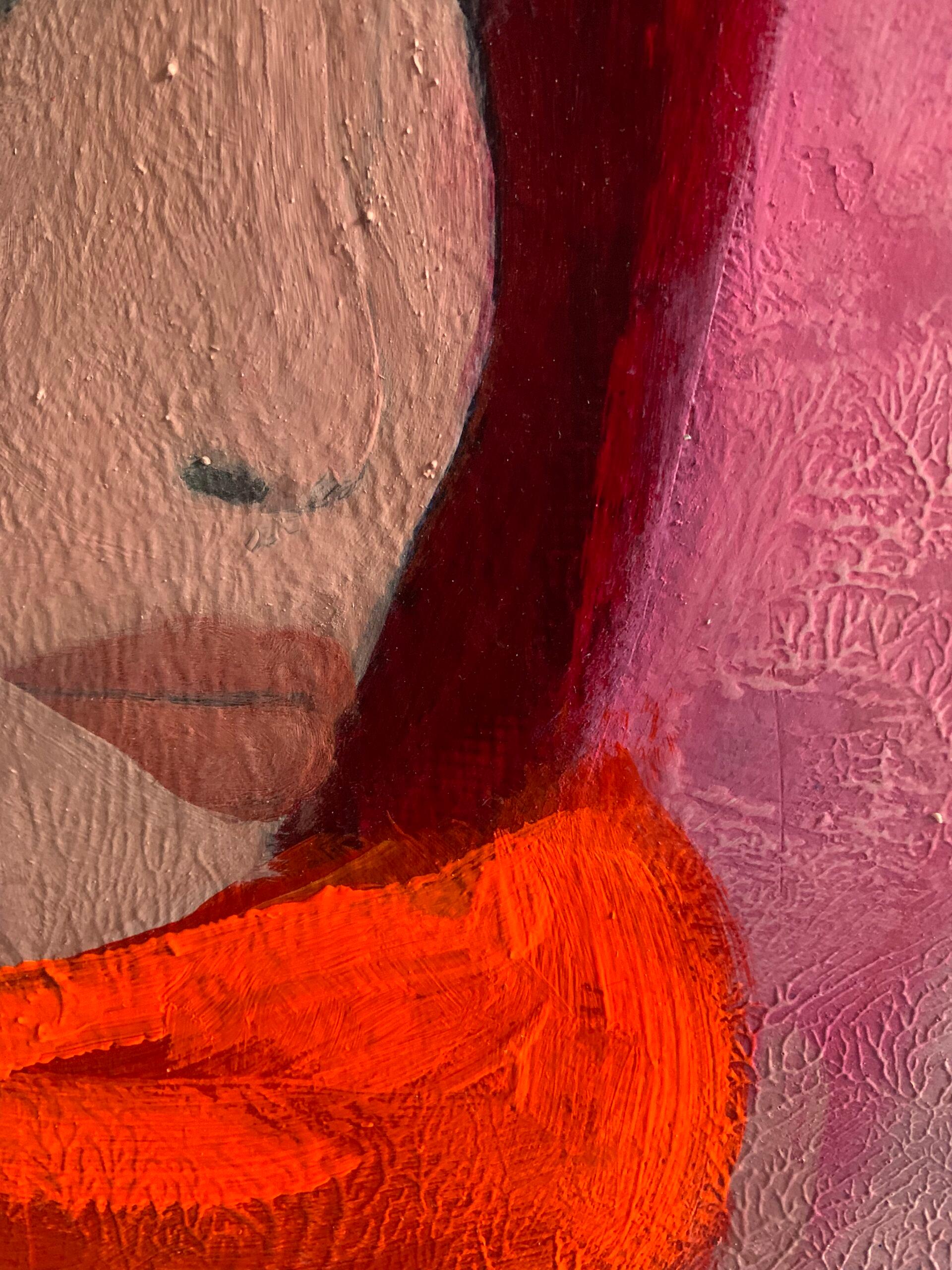 Frau in Blau mit Kopftuch - Helles Farbporträt, Frauen, Textur, Gesicht (Zeitgenössisch), Painting, von Nicolle Menegaldo