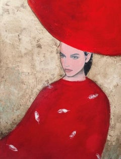 Femme en rouge - Portrait en couleurs vives, femmes, texture, visage