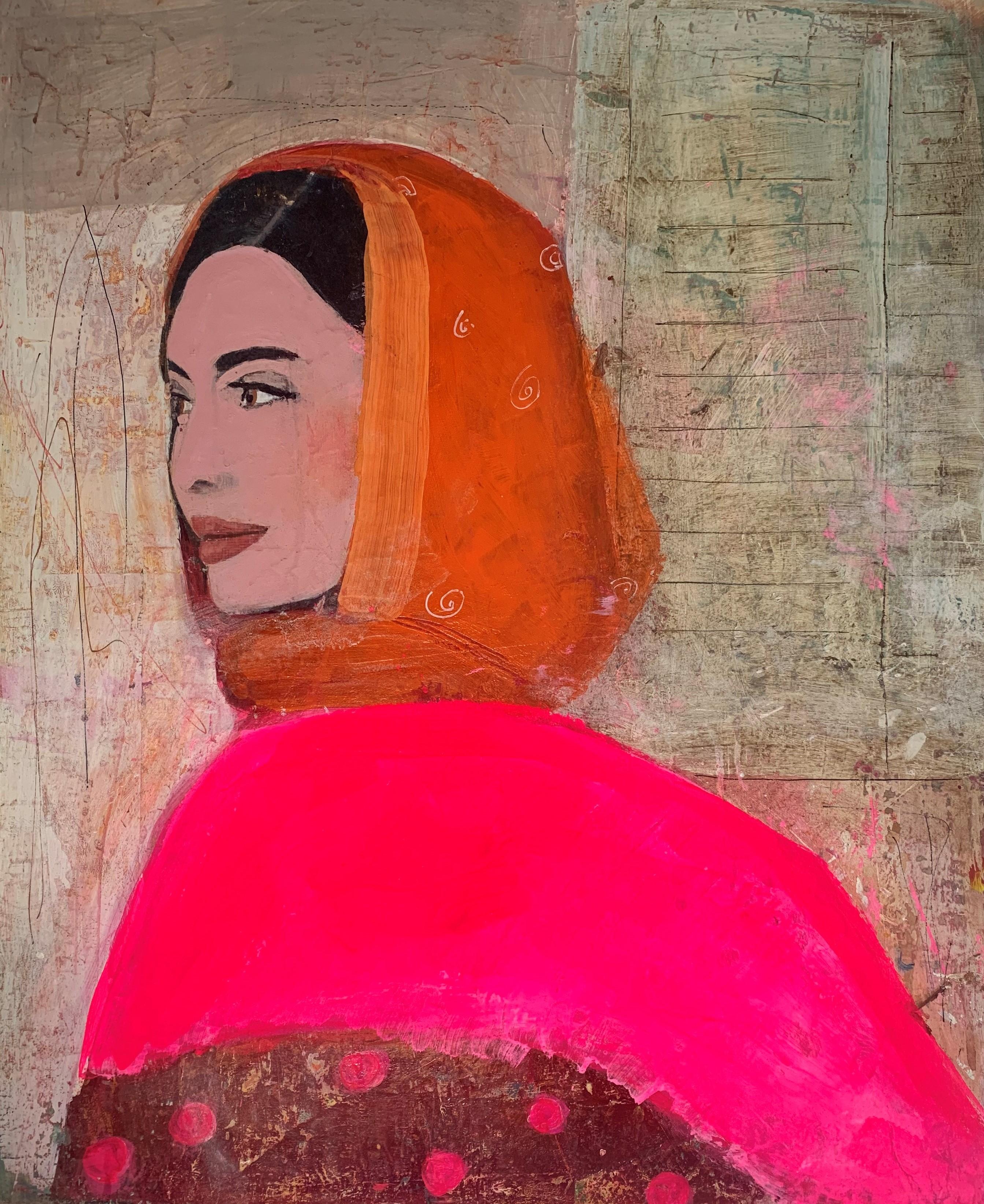 Woman with Headscarf - Contemporary Painting by Nicolle Menegaldo