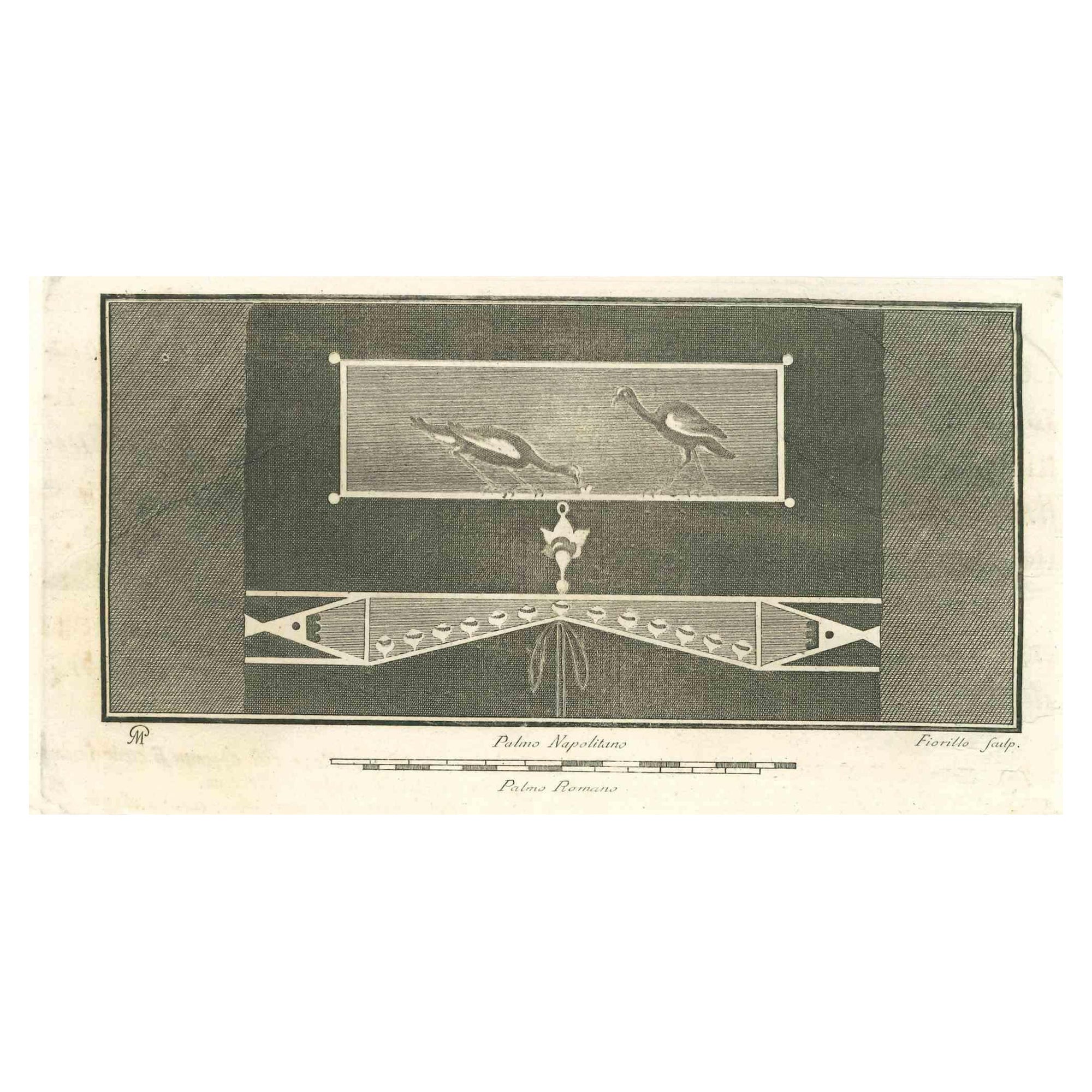 Scène romaine antique - gravure de Nicolo Fiorillo - 18ème siècle
