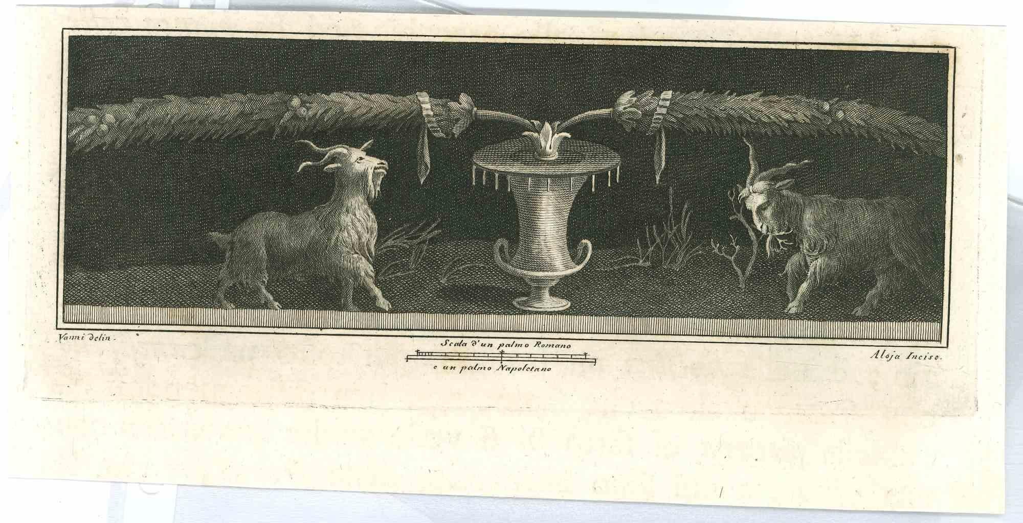 Ancient Roman Frescoes, from the series "Antiquities of Herculaneum", is an original etching on paper realized from a design by Vincenzo Aloja after Nicolò Vanni in the 18th century.

Signed on the plate.

Good conditions.

The etching belongs to