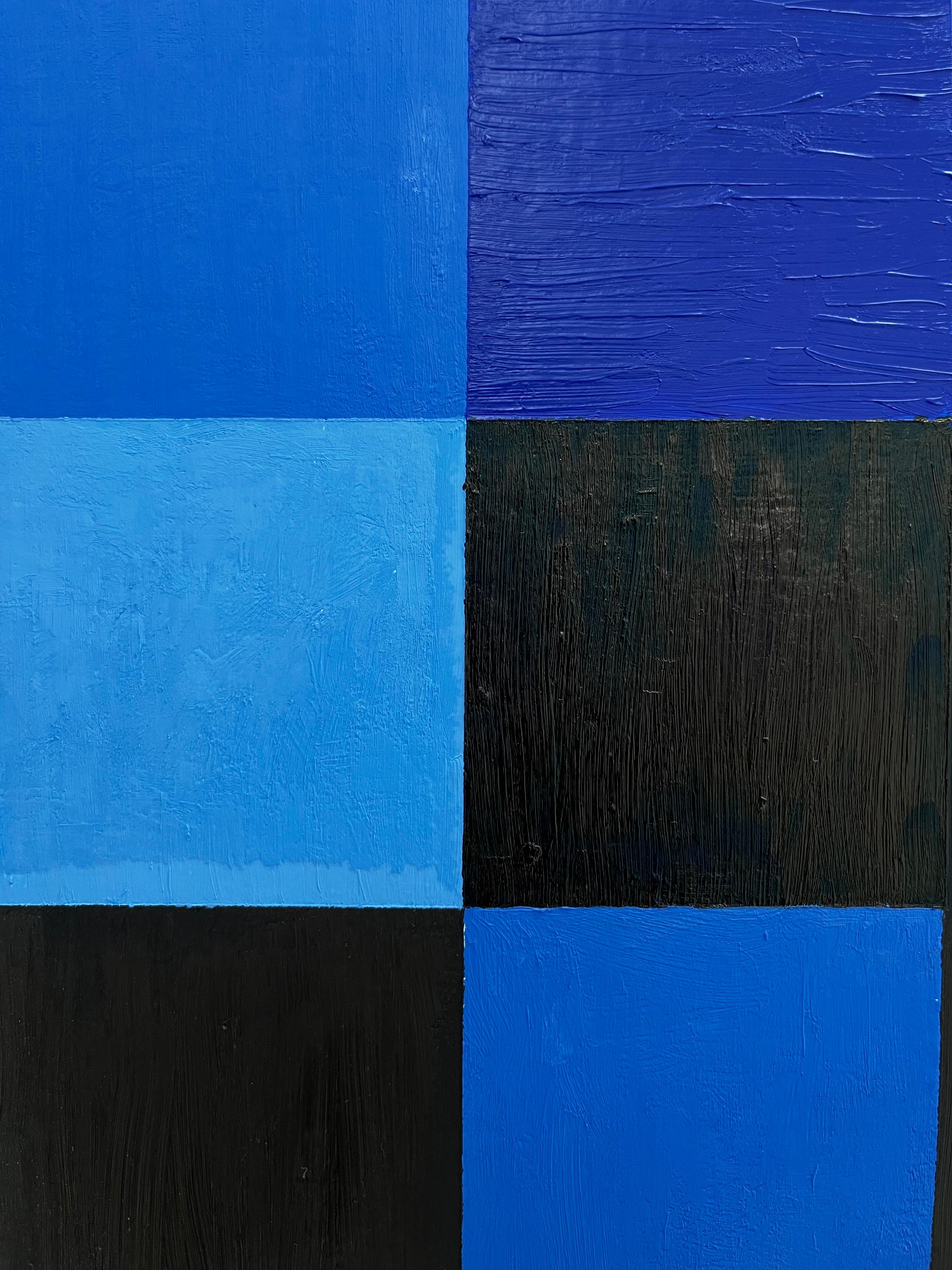 Untitled - abstract oil painting, squares, blue & black - Painting by Nicolás Guzmán