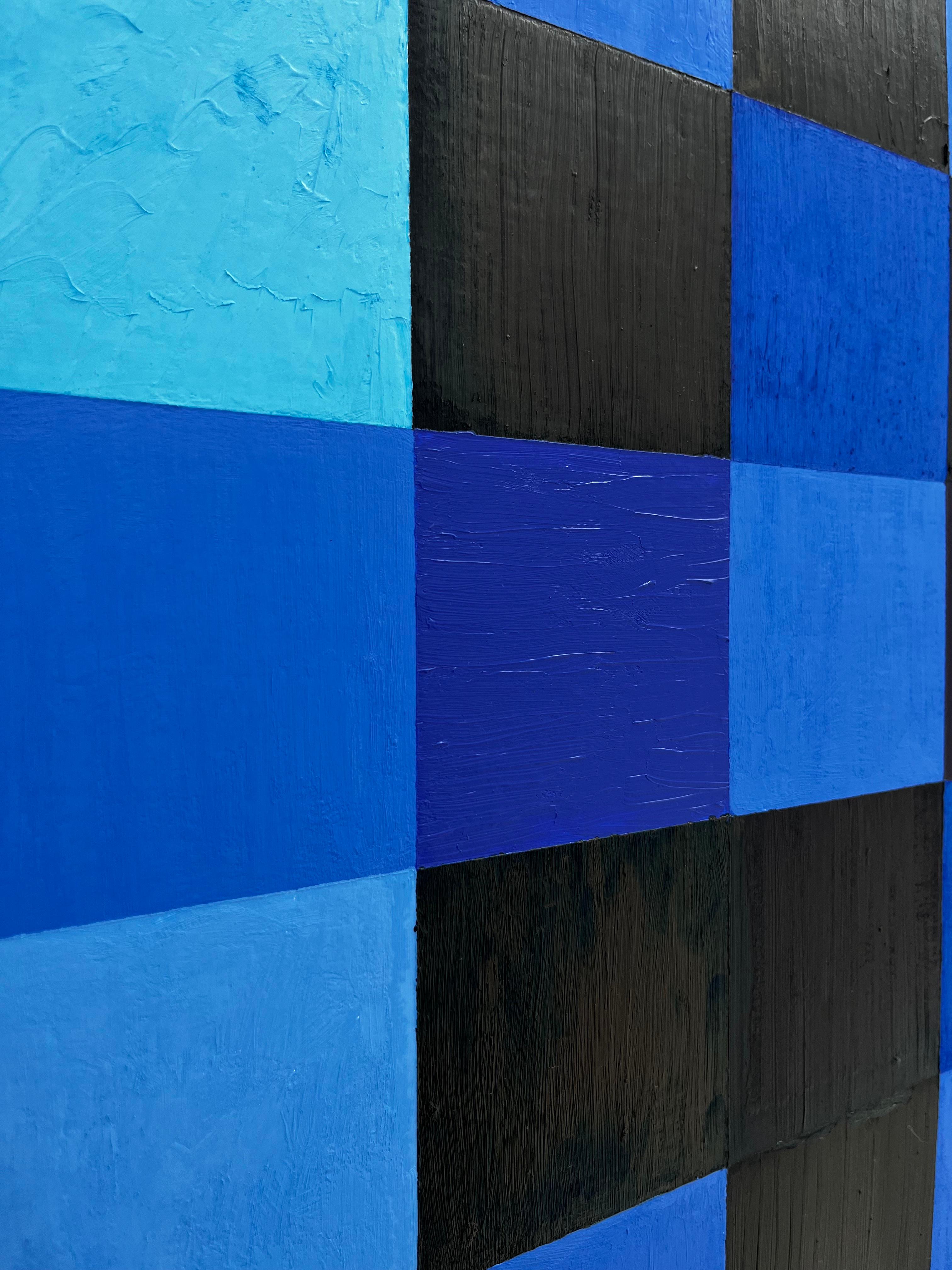 Untitled - abstract oil painting, squares, blue & black - Abstract Painting by Nicolás Guzmán