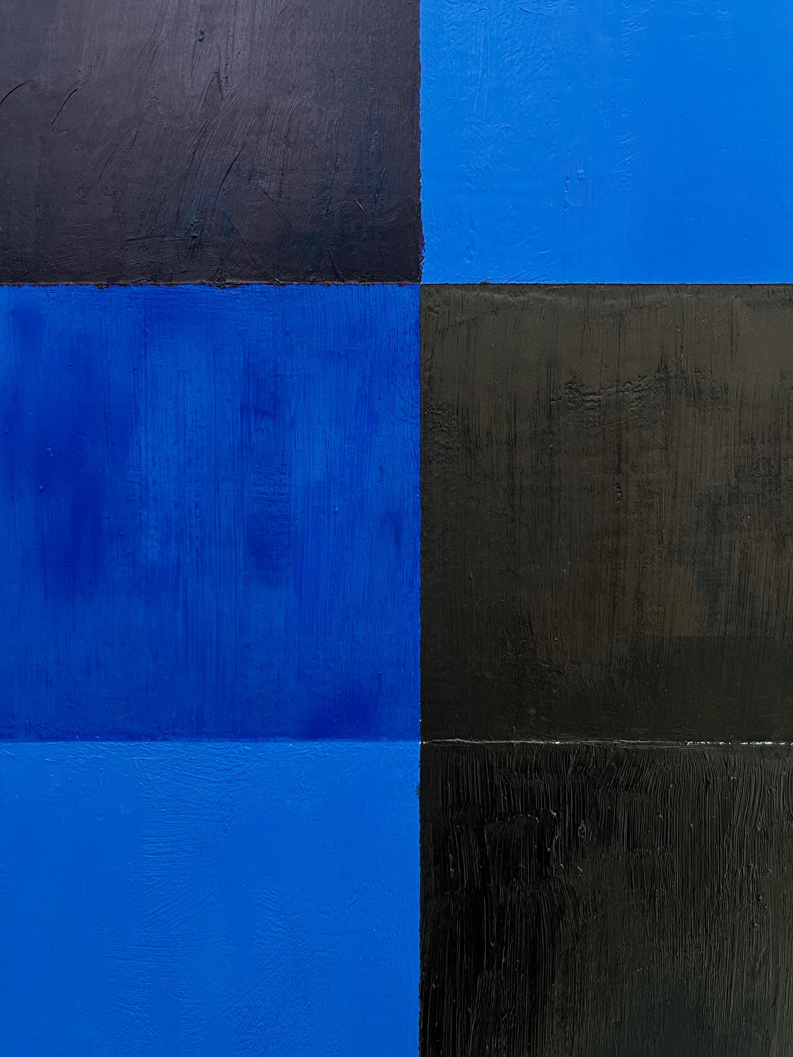Using pure oil paint, which gives the artwork its unique texture, the artist manages to use two particularly difficult colors to work with: black and blue. 

This artwork is part of the exhibition “Kind of Blue, Kind of Black”, which is an