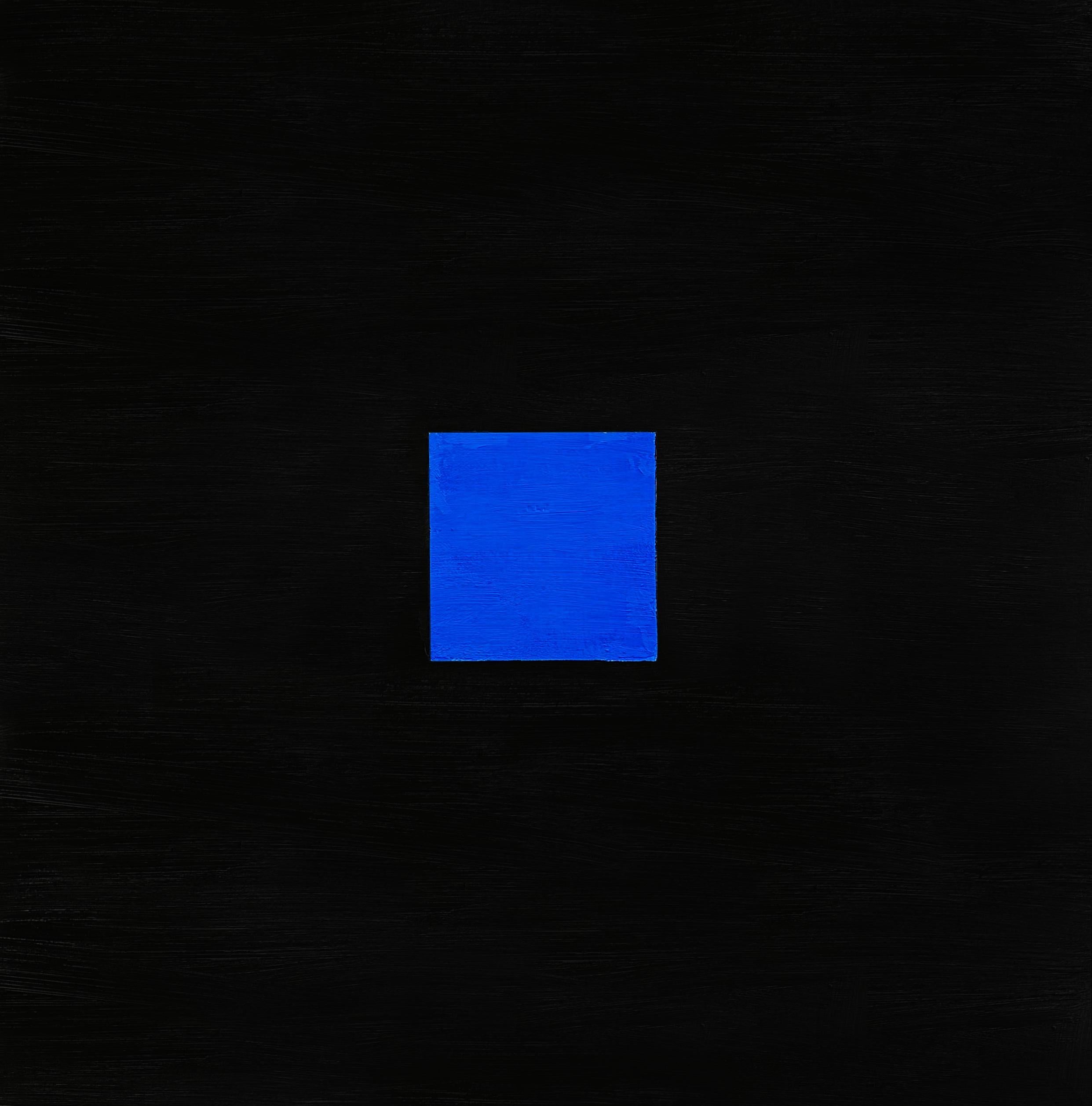 Nicolás Guzmán Abstract Painting – Ohne Titel - abstrakt, Ölgemälde, Quadrate, Blau und Schwarz
