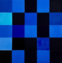 Untitled - abstract oil painting, squares, blue & black