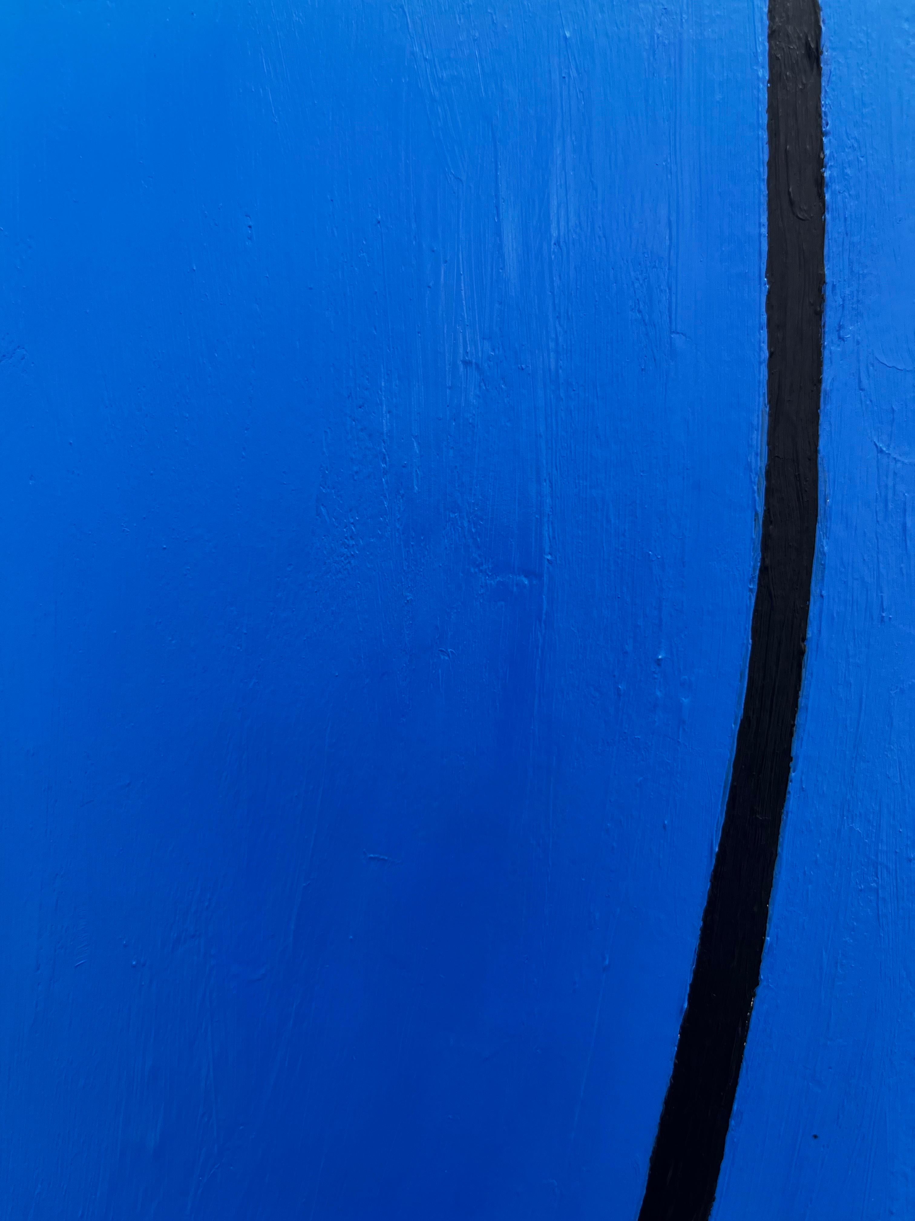 Untitled - abstract oil painting, lines, blue & black - Painting by Nicolás Guzmán