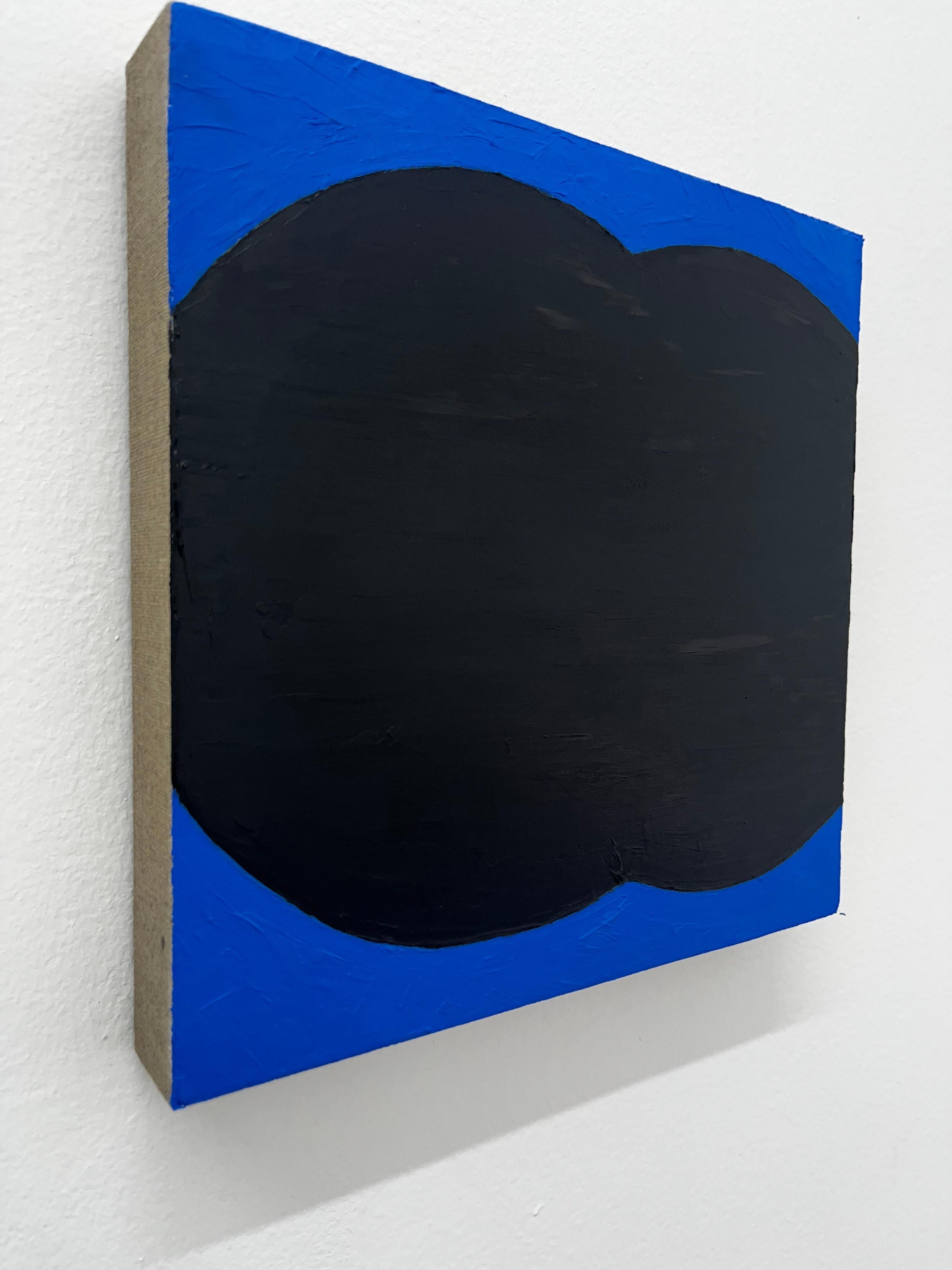 Untitled - abstract oil painting, lines, blue & black - Painting by Nicolás Guzmán