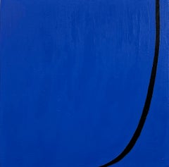 Sans titre - peinture à l'huile abstraite, lignes, bleu et noir