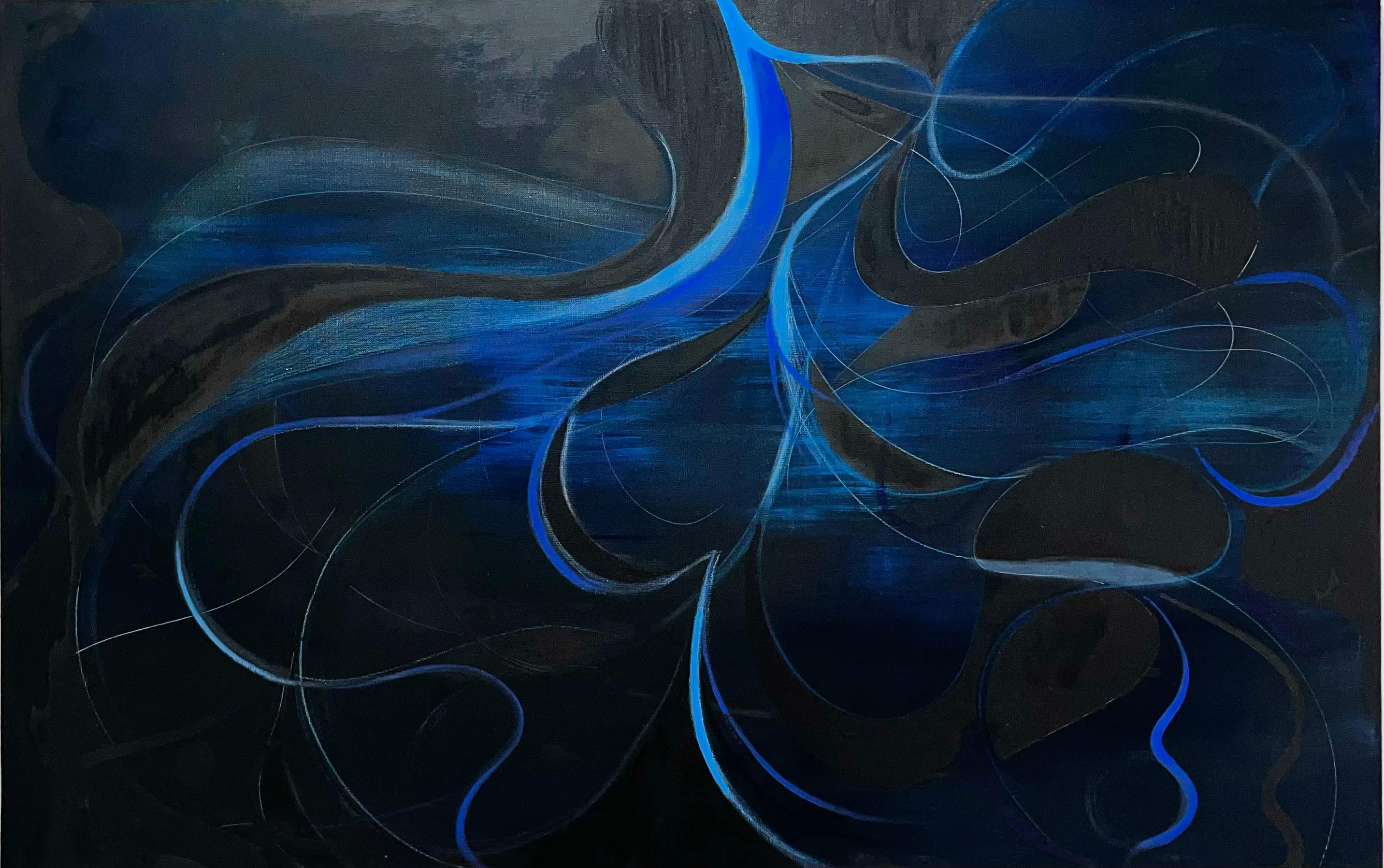 Nicolás Guzmán Abstract Painting - Untitled - organic, oil painting, blue and black, layered, took 1 year to dry