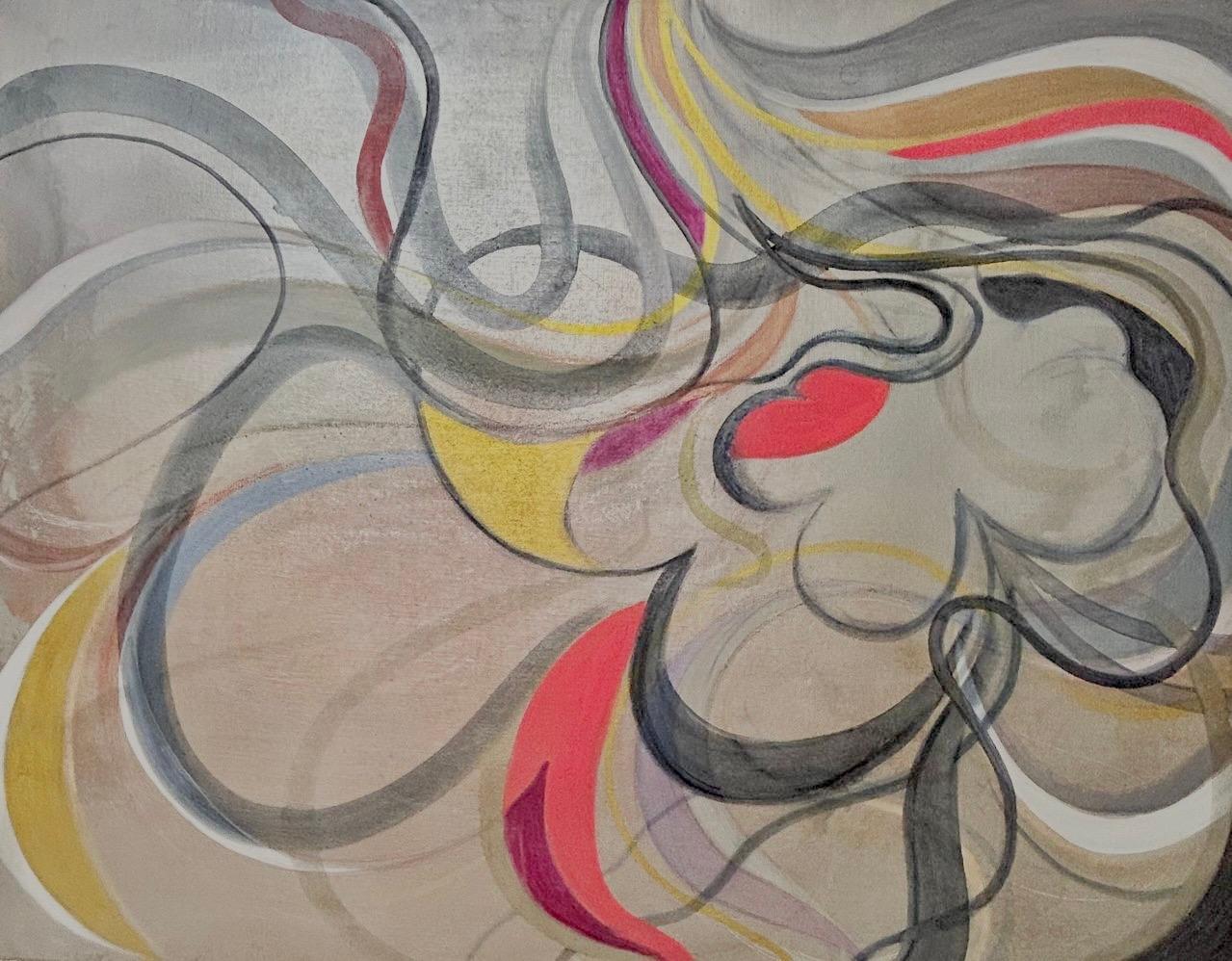 Senza titolo - organico, pittura a olio, argento, effetto stratificato, radici, linee, velato