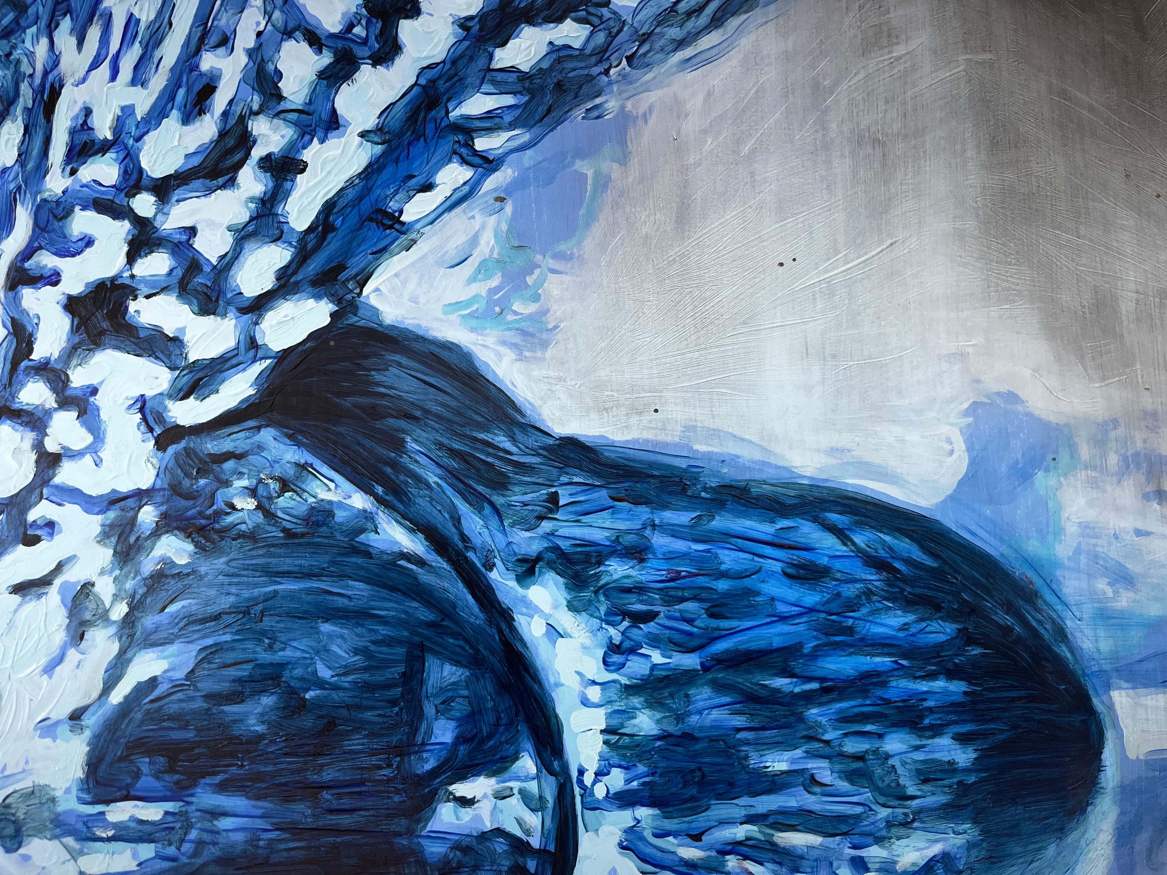 Untitled - Orquid, Nature, figurative Ölmalerei, Filmnegative, blau & schwarz (Blau), Figurative Painting, von Nicolás Guzmán