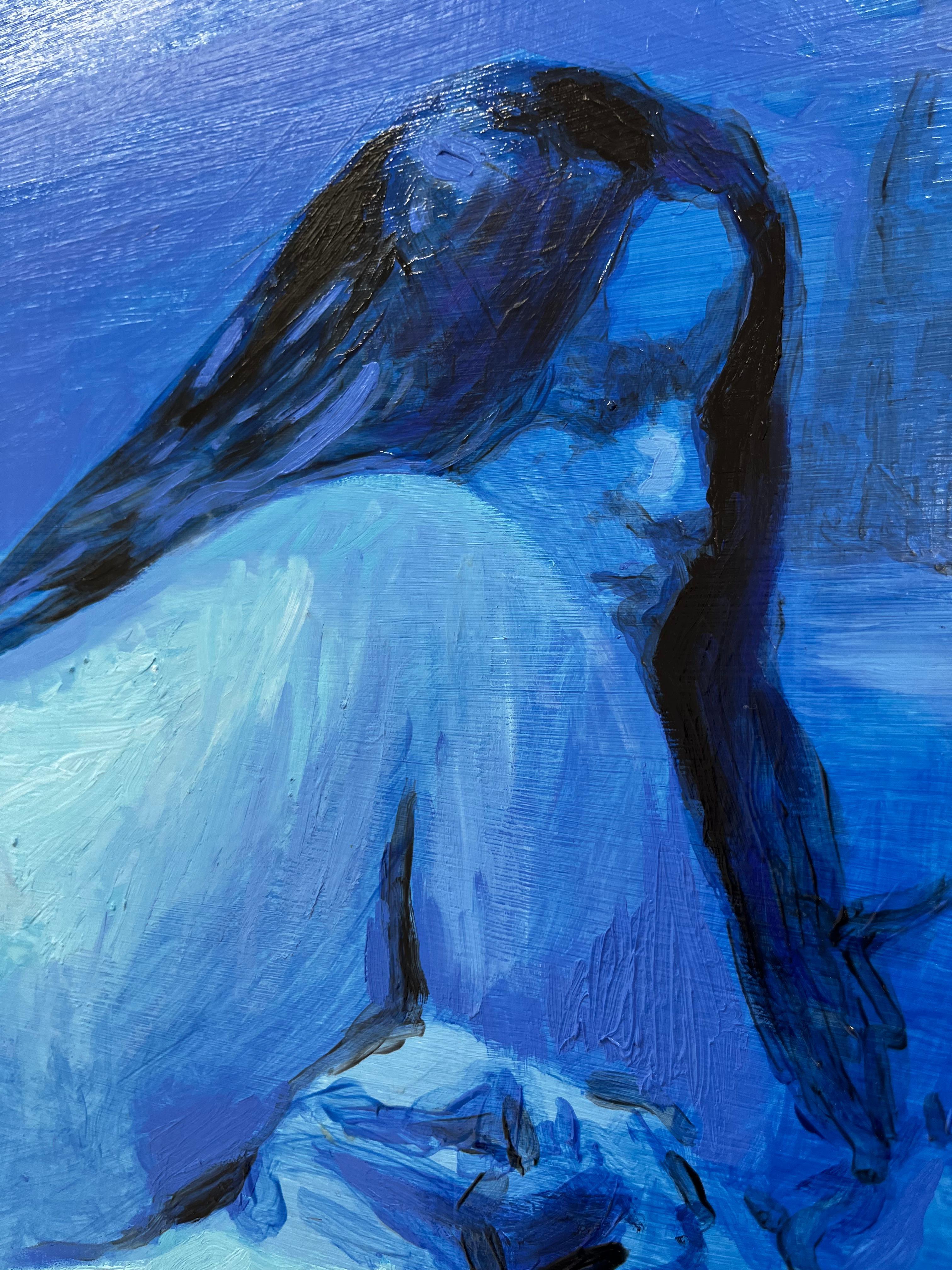 Sans titre - Femme, portrait nu, peinture à l'huile figurative, bleu et noir - Painting de Nicolás Guzmán
