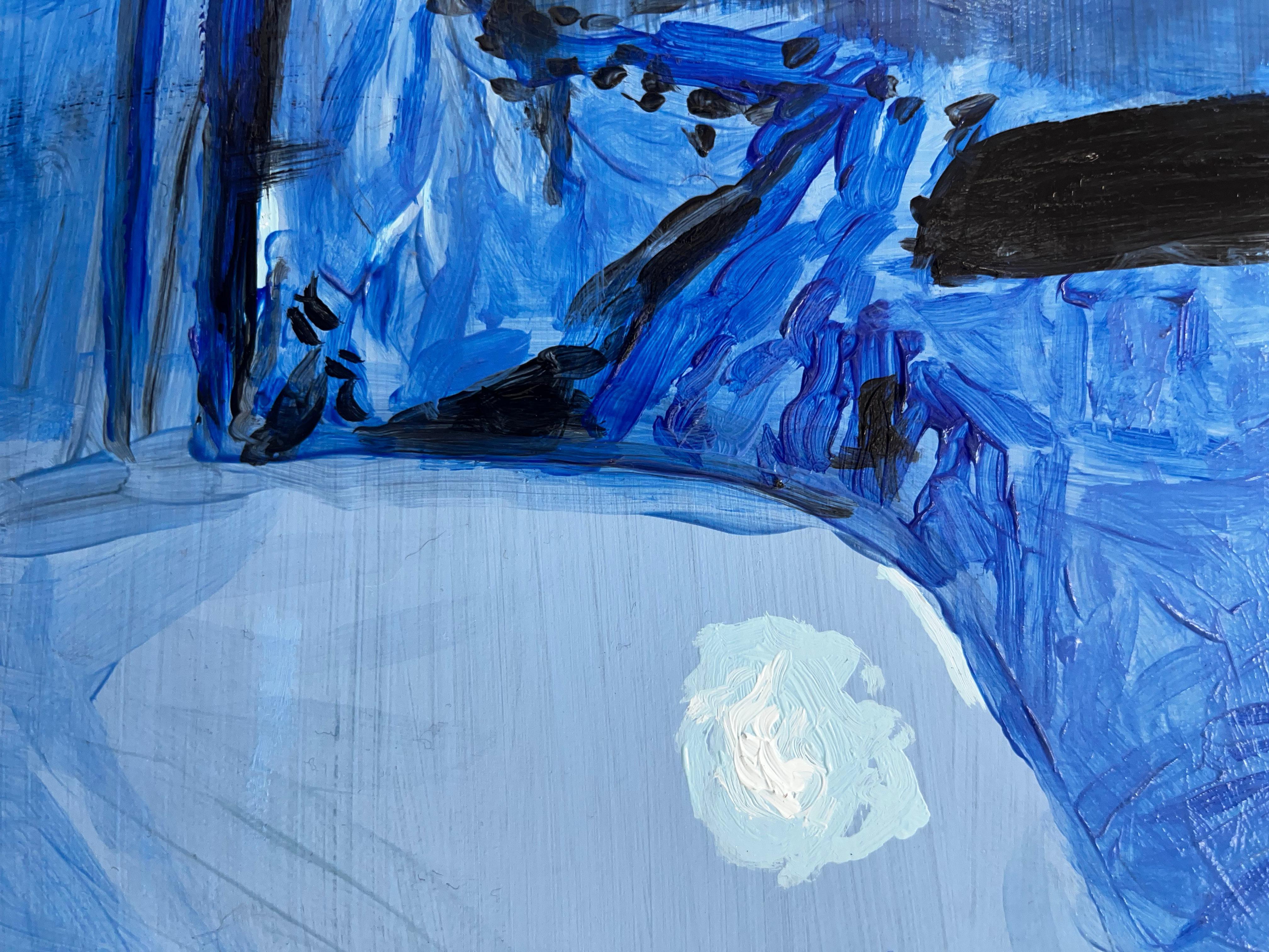 Sans titre - Femme, portrait nu, peinture à l'huile figurative, bleu et noir - Contemporain Painting par Nicolás Guzmán