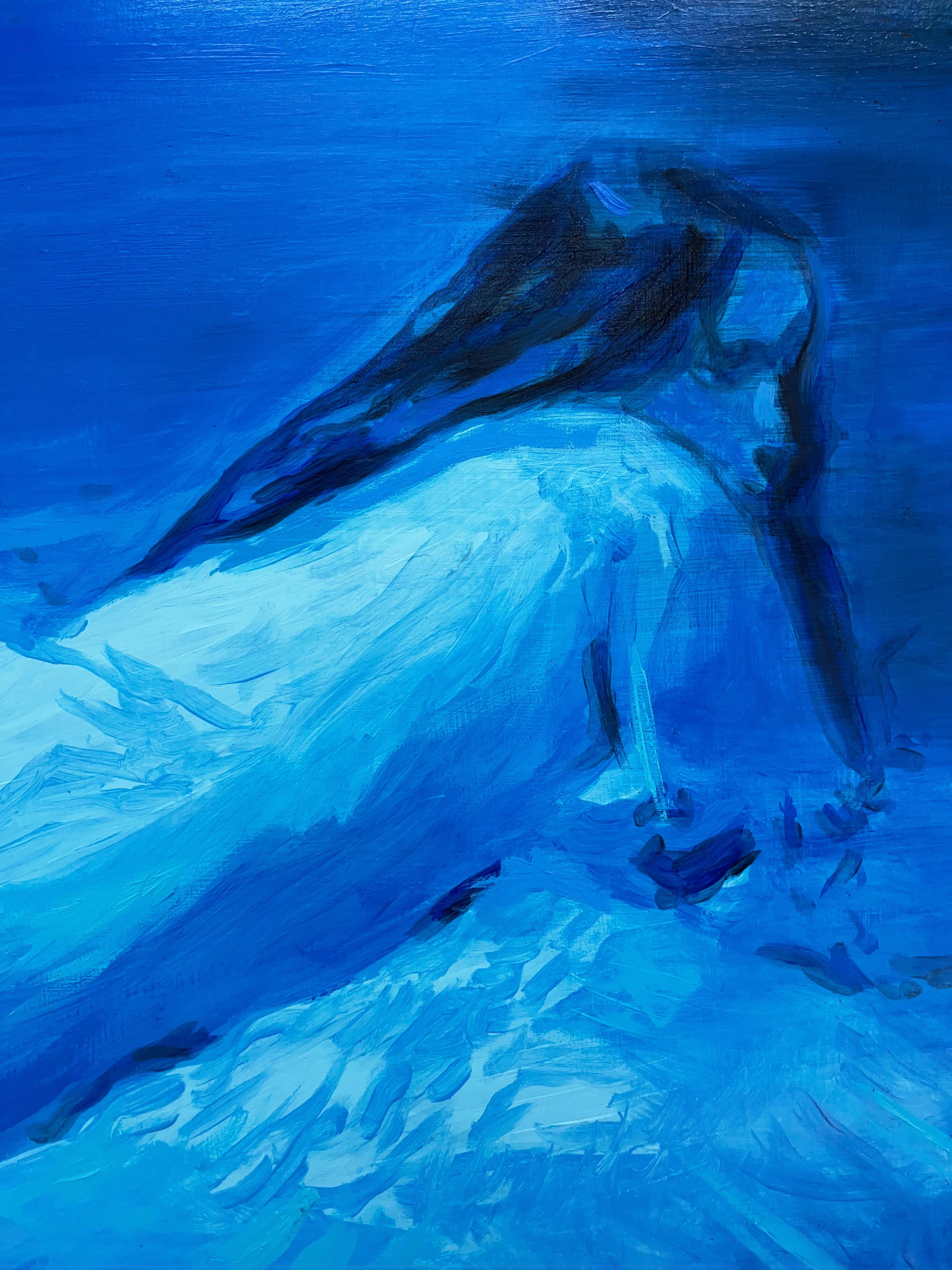Untitled - Woman, nude portrait, figurative oil painting, blue & black - Contemporary Painting by Nicolás Guzmán