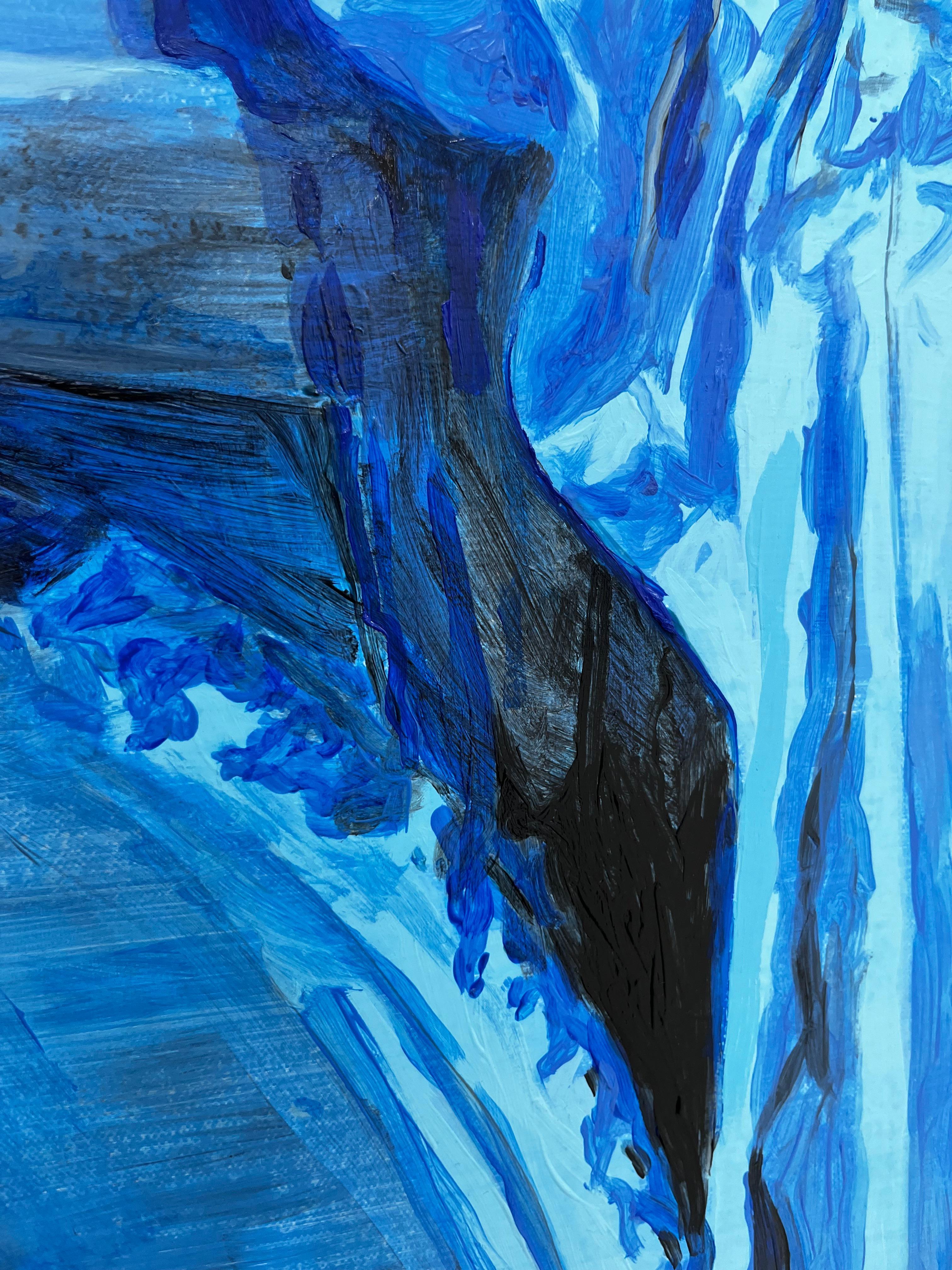 Untitled - Woman, nude portrait, figurative oil painting, blue & black - Blue Figurative Painting by Nicolás Guzmán