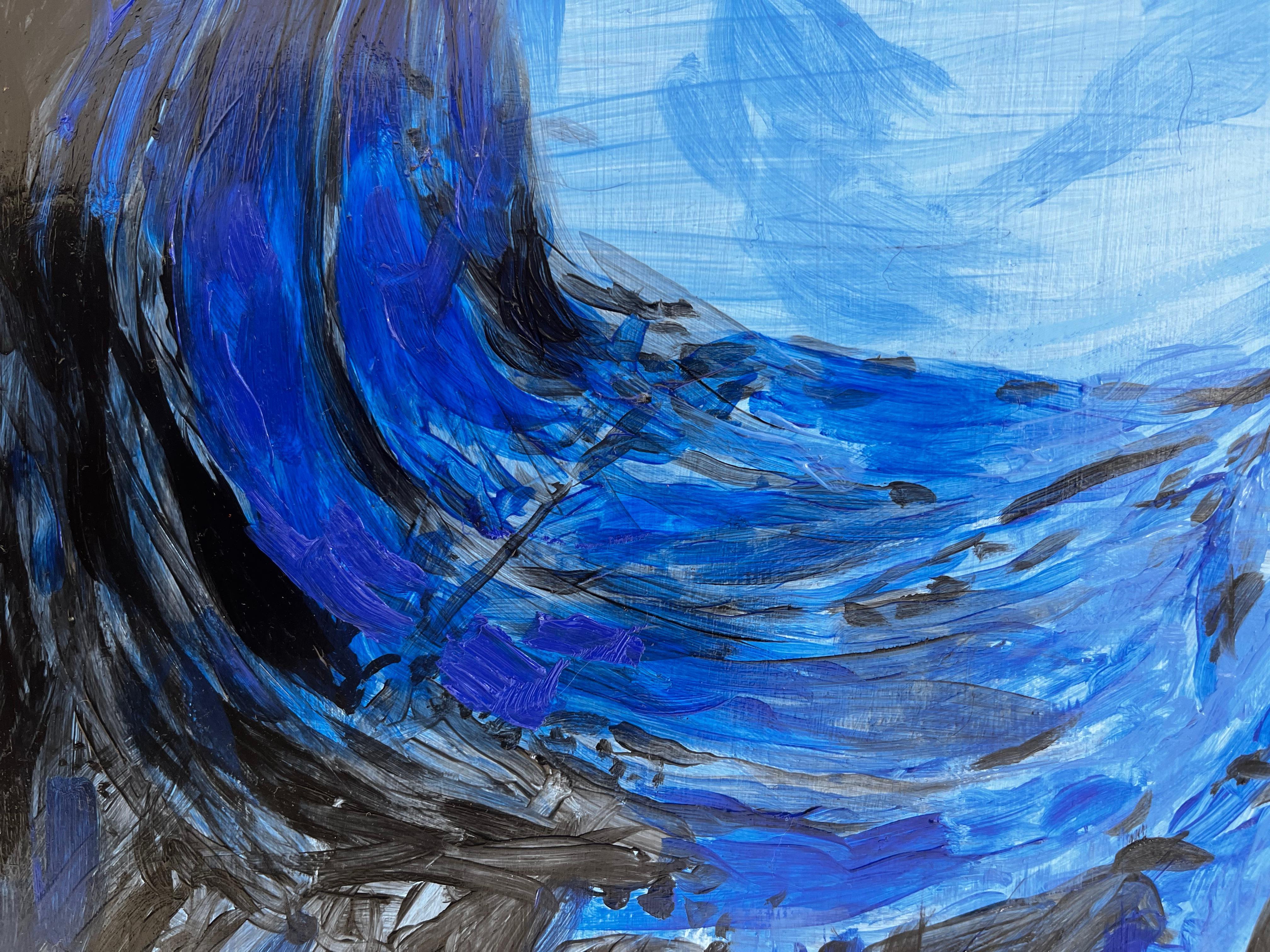 Utilisant de la peinture à l'huile pure, qui donne à l'œuvre sa texture unique, l'artiste parvient à utiliser deux couleurs particulièrement difficiles à travailler : le noir et le bleu. Dans sa composition, il crée l'illusion que le tableau va