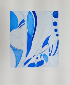 "Lignes bleues" gravure contemporaine impression lignes bleues abstraites. 