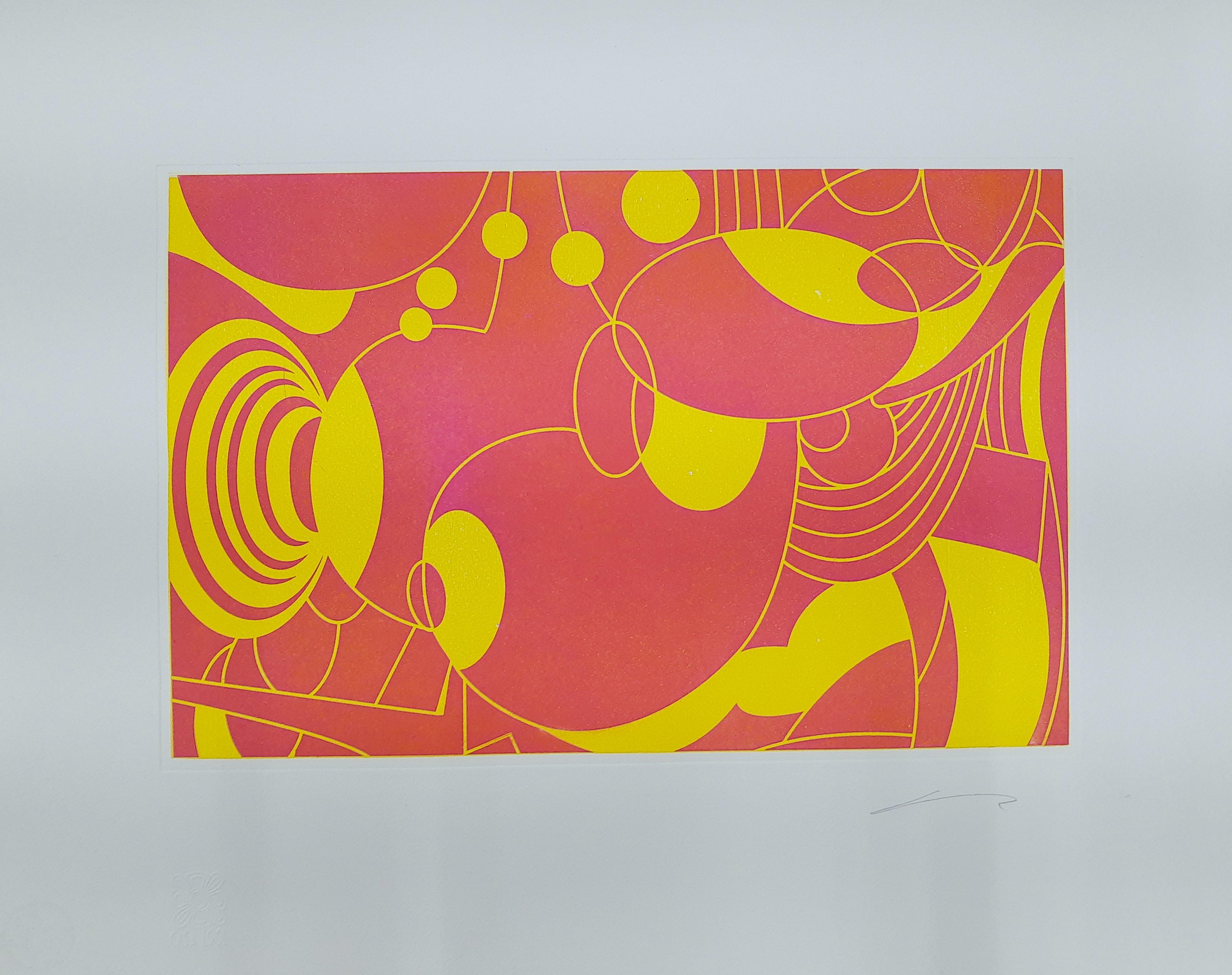 Nicolás Guzmán Abstract Print - Yellow in red