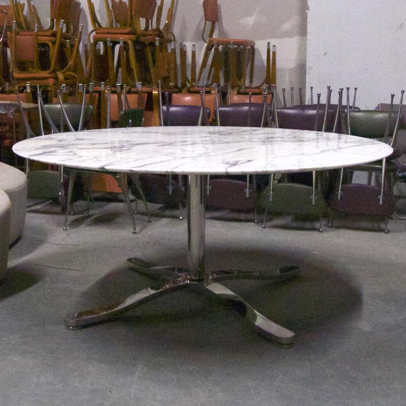 20th Century Monumental Nicos Zographos 5' Round Calacatta Marble Dining or Conference Table 