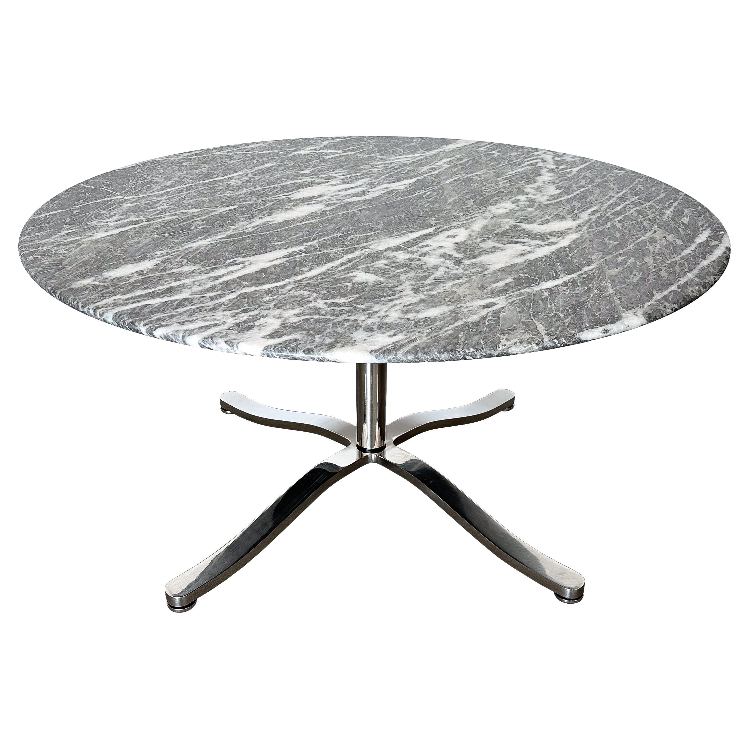 Table de salle à manger Alpha à piédestal en marbre gris Nicos Zographos 59"