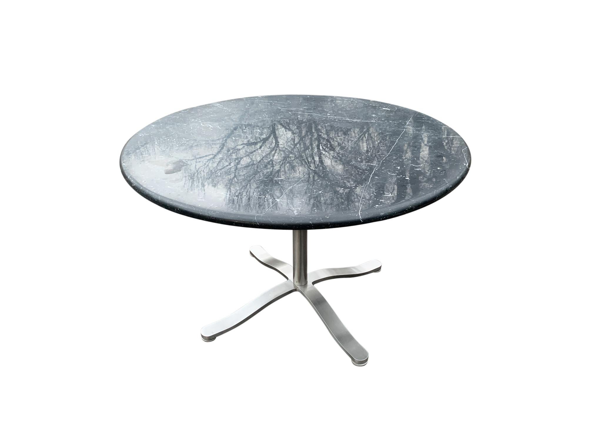 American Nicos Zographos Black & White Marble Round Dining Table Stainless Steel Base