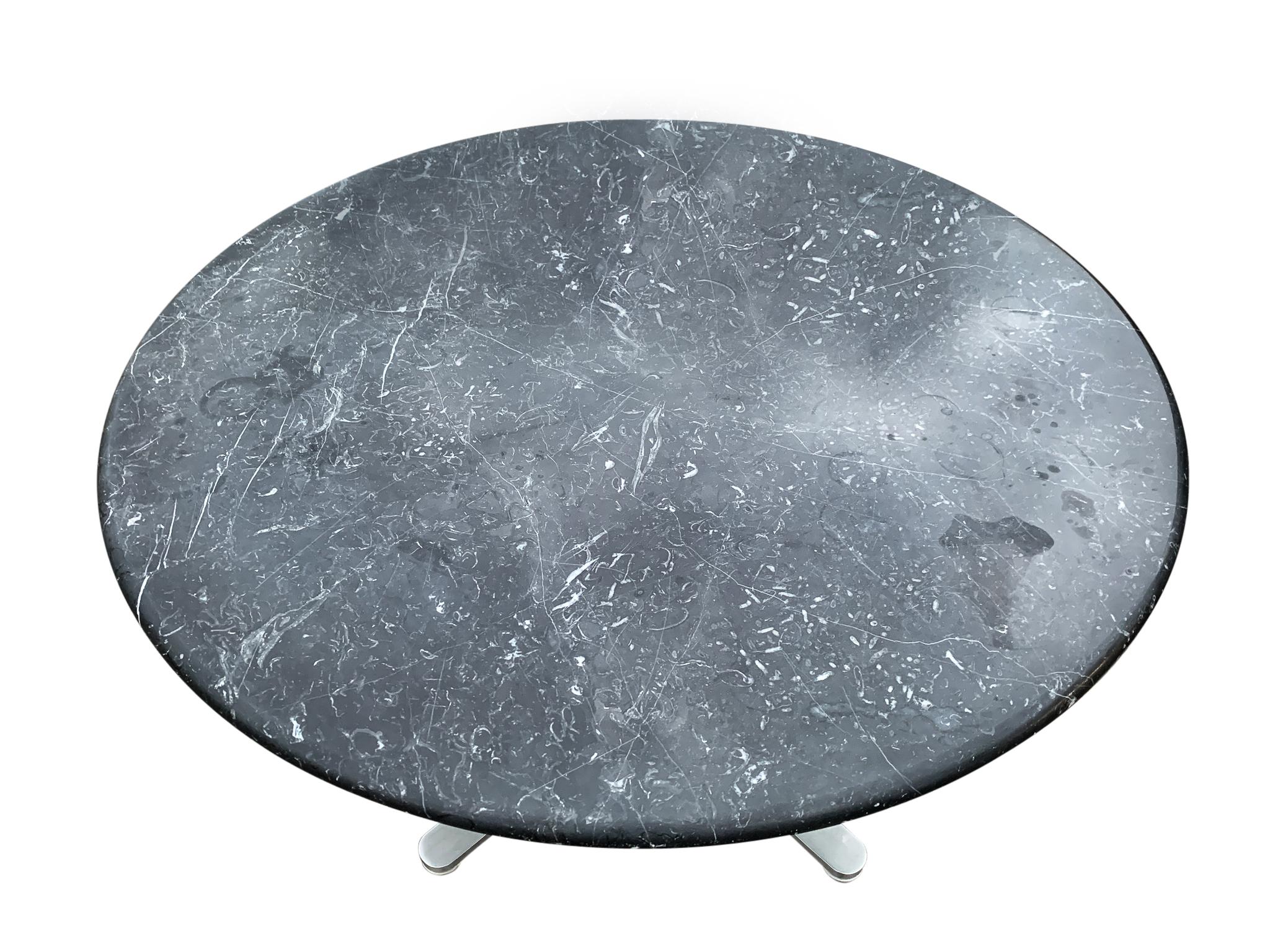 Nicos Zographos Black & White Marble Round Dining Table Stainless Steel Base In Good Condition In Philadelphia, PA