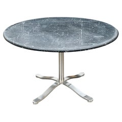 Nicos Zographos Black & White Marble Round Dining Table Stainless Steel Base