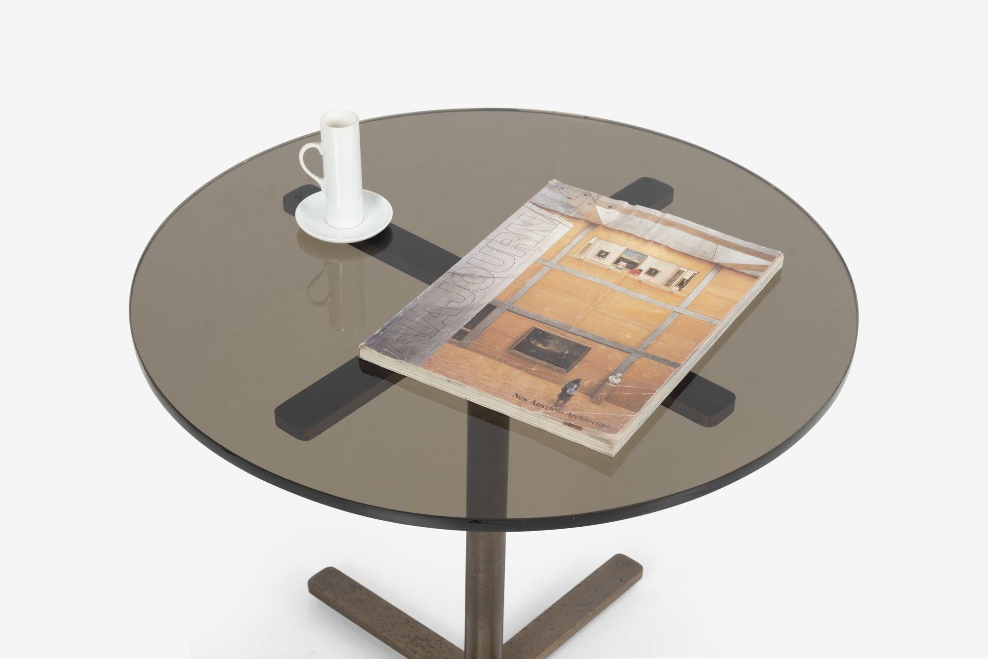 Late 20th Century Nicos Zographos Bronze Base End Table with Glass Top 1970's