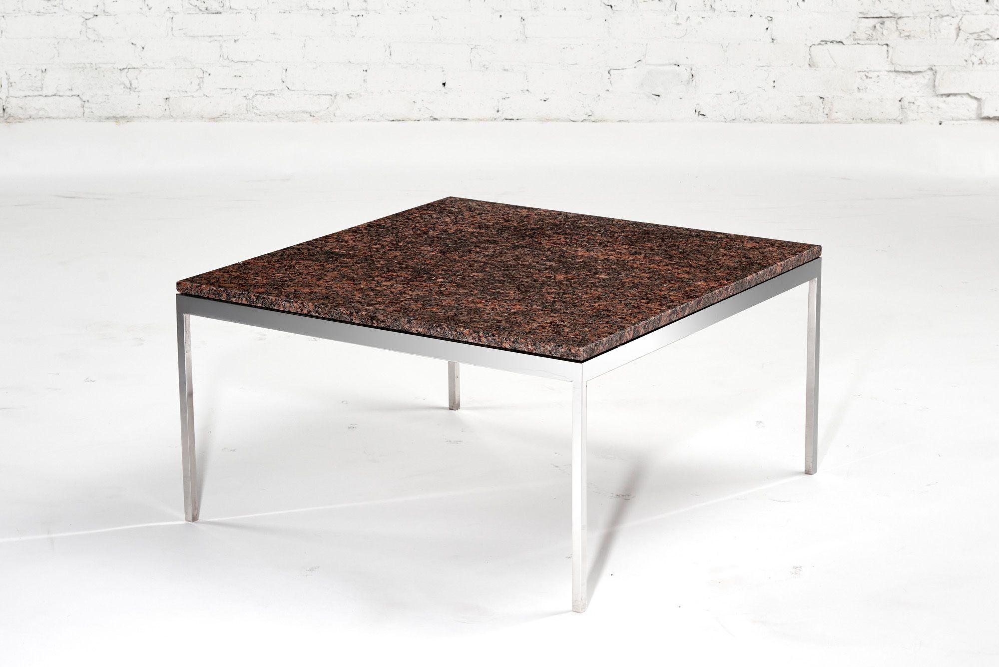 Nicos Zographos brown granite and stainless steel coffee table, 1970. Original.