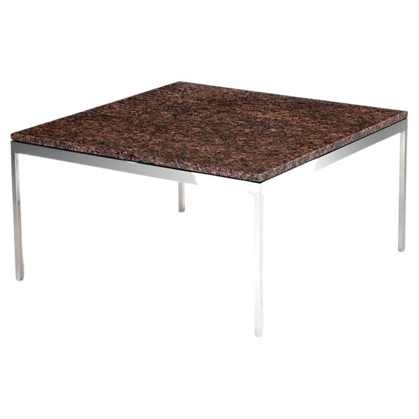 Nicos Zographos Brown Granite and Stainless Steel Coffee Table, 1970