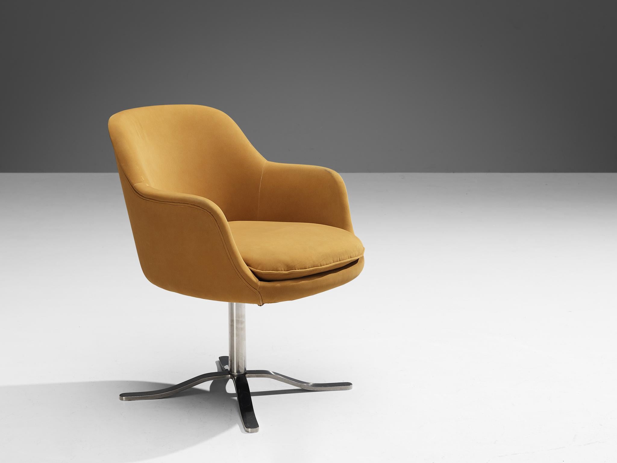 Nicos Zographos 'Bucket' Dining Chair in Ocher Yellow Velvet In Good Condition In Waalwijk, NL