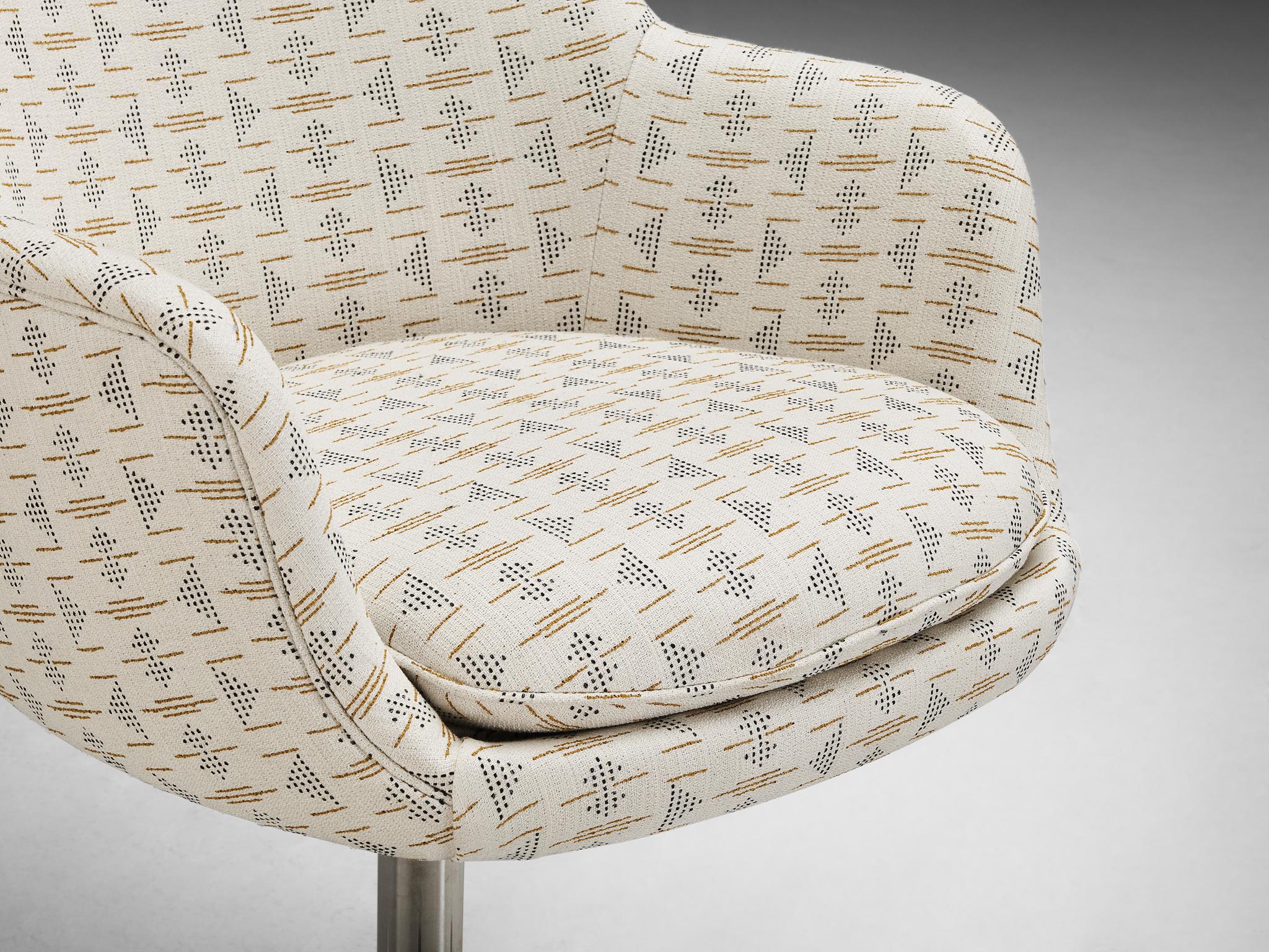Chrome Nicos Zographos 'Bucket' Dining Chair in Patterned Upholstery 