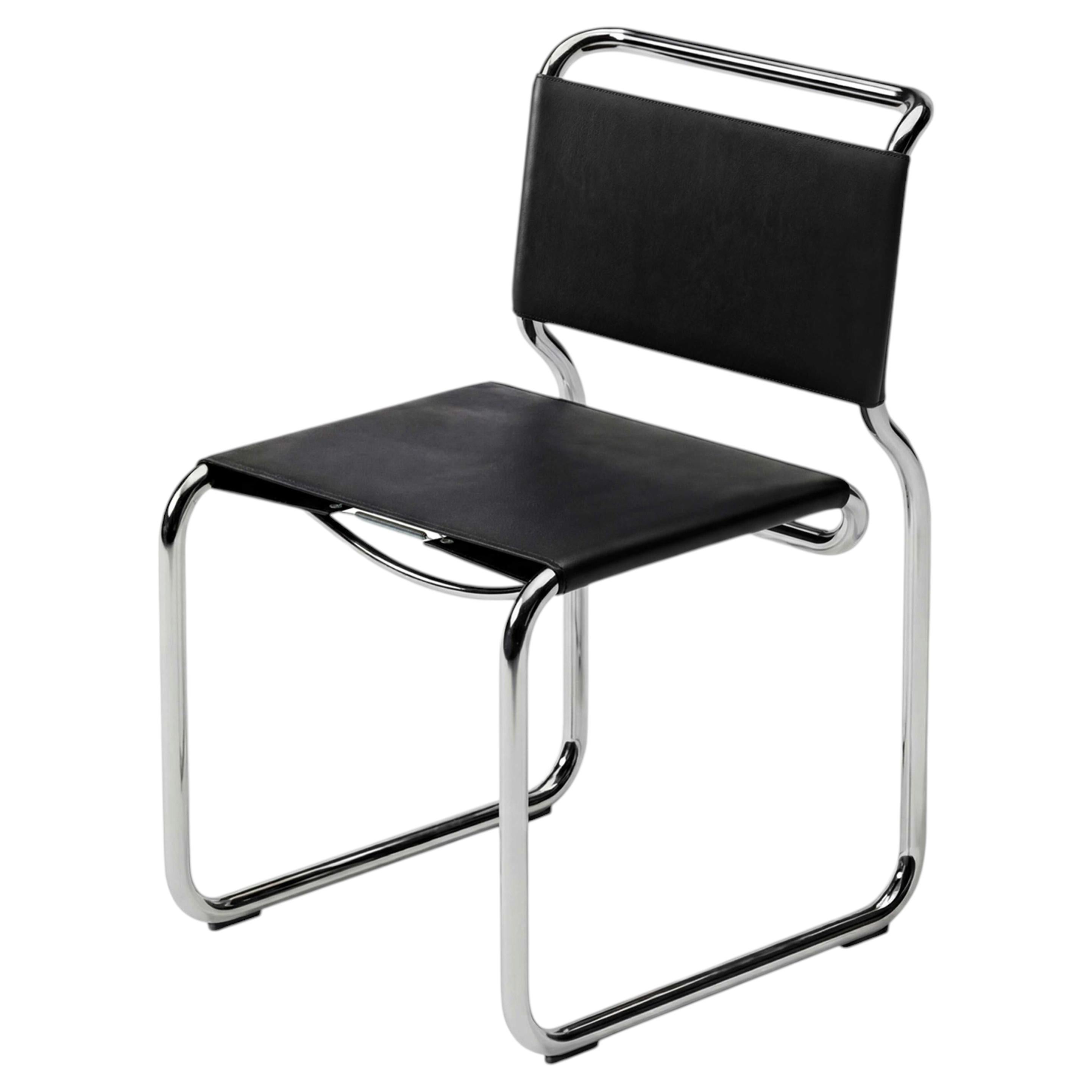 Silla Bauhaus «Nicos Zographos CH66» de metal y cuero, diseñada por Karakter para Cassina en venta