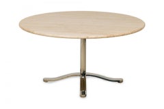 Nicos Zographos Mid-Century Circular Dining Table with Travertine Top