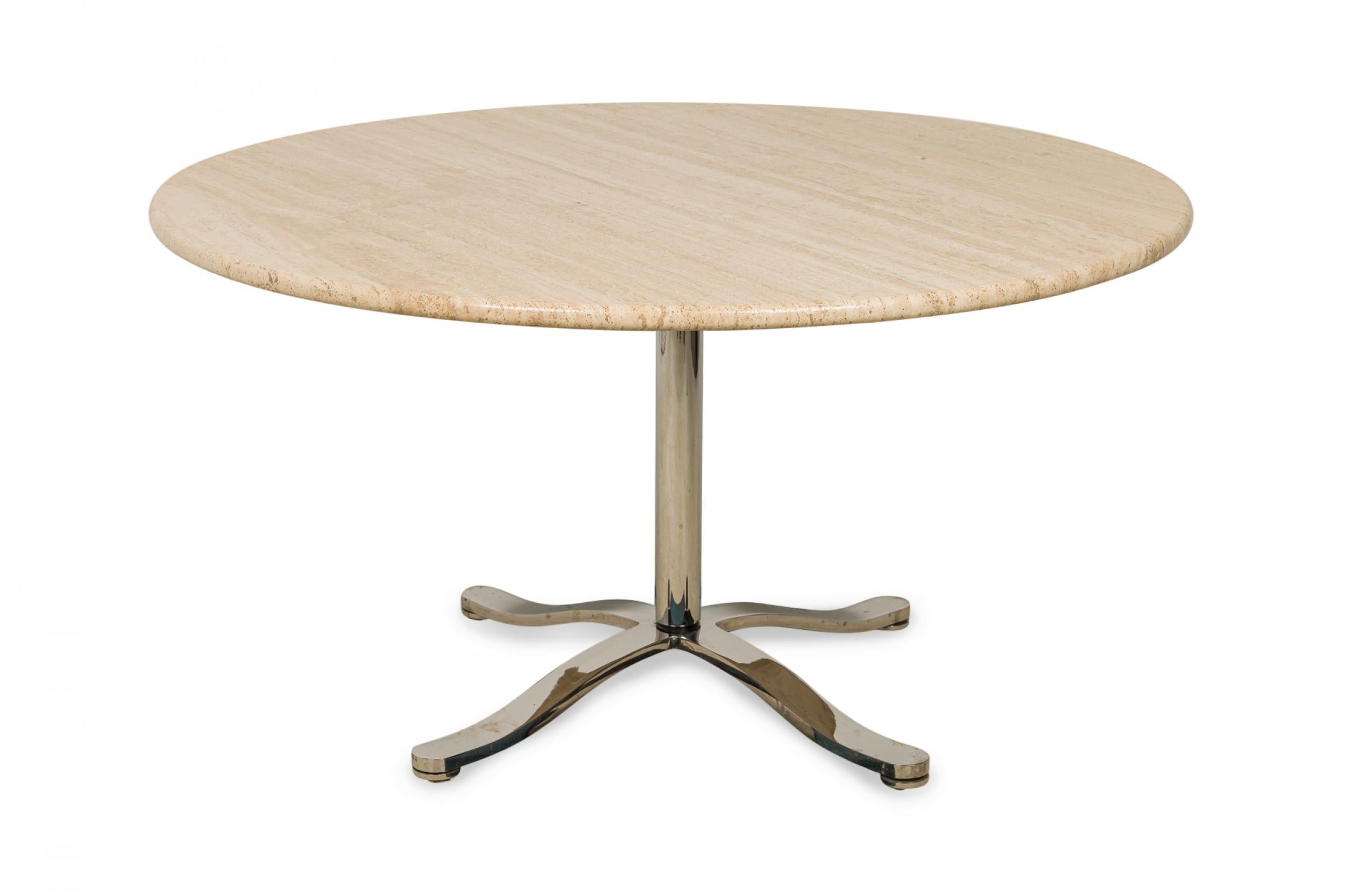Mid-Century Modern Nicos Zographos Circular Travertine and Steel Dining Table For Sale