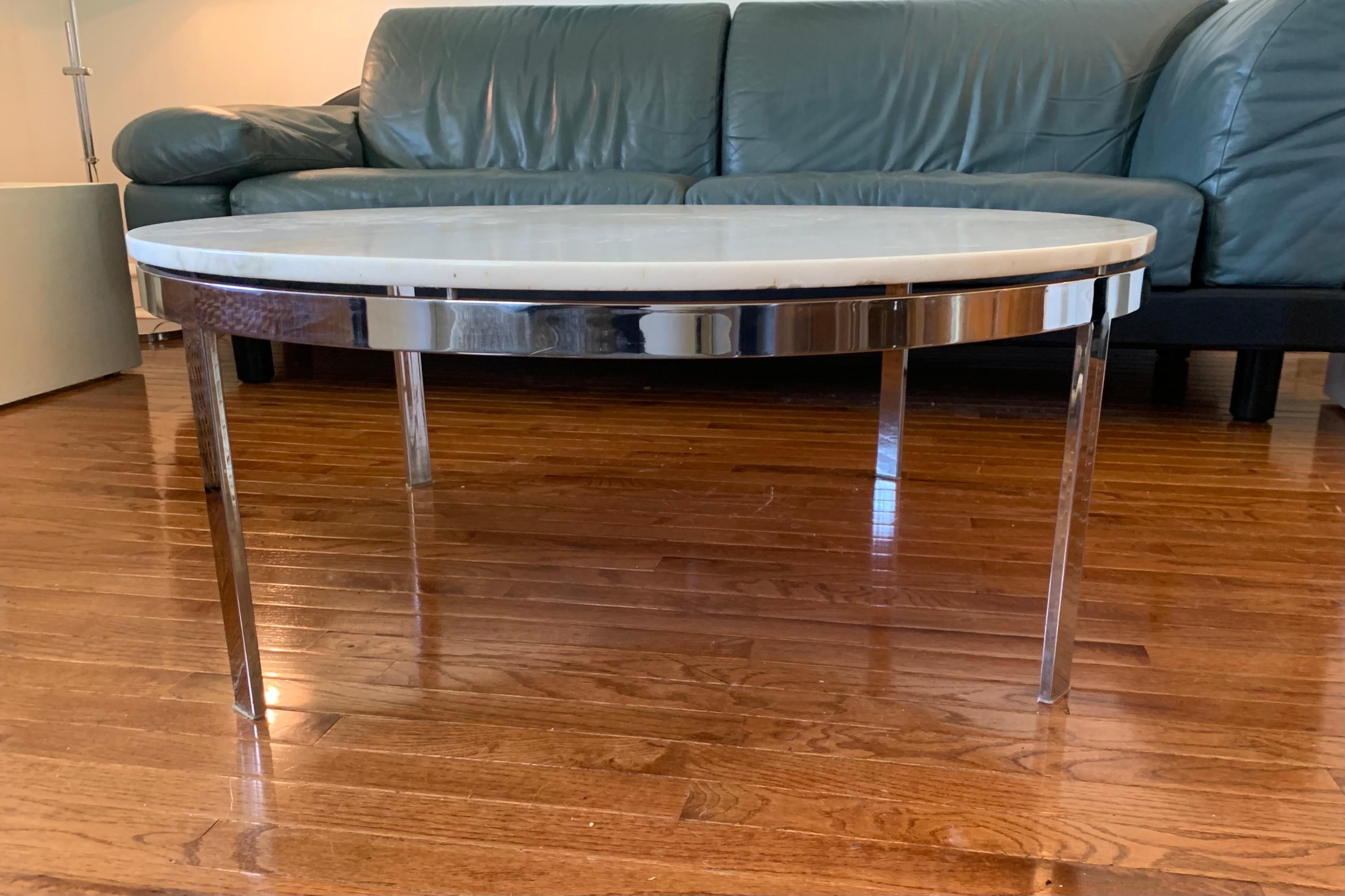 Hand-Crafted Nicos Zographos Coffee Table in Polished Steel with Calacatta Oro Marble Top  For Sale