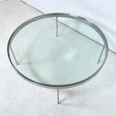 Nicos Zographos Couchtisch aus poliertem Steele mit Glasplatte