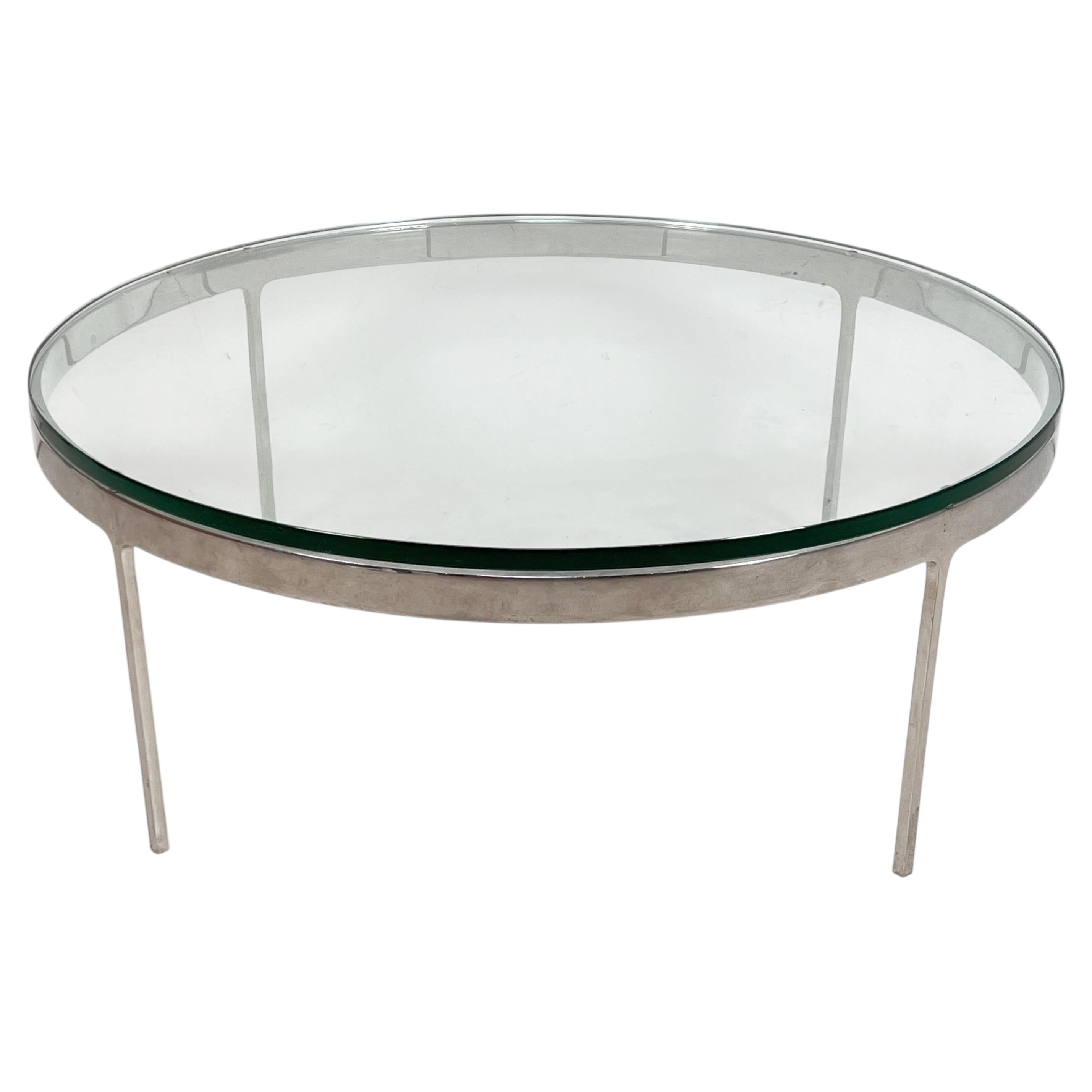 Nicos Zographos Coffee Table in Polished Steel With Glass Top