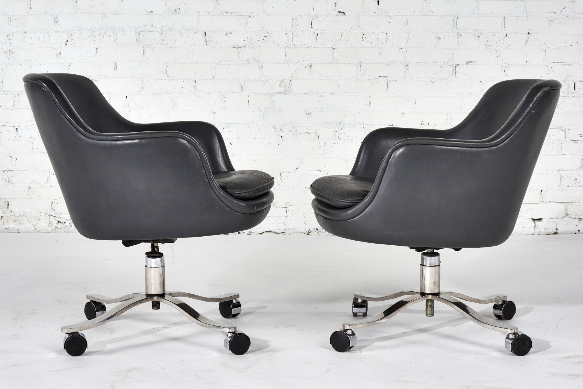 Nicos Zographos Gray Leather Office/Desk Chairs, 1980 For Sale 3
