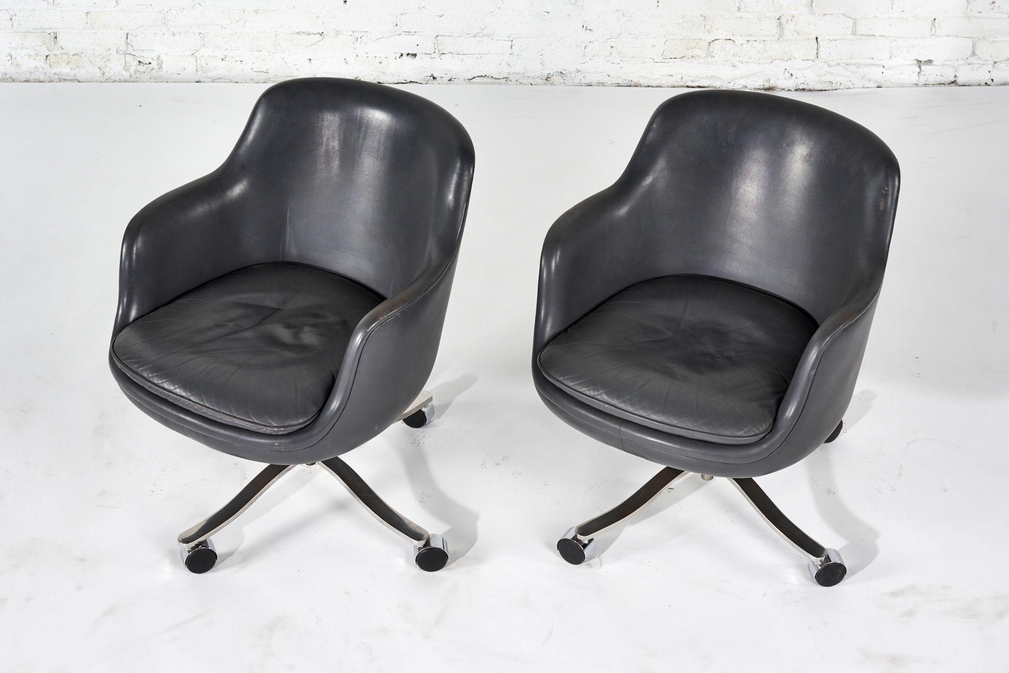 American Nicos Zographos Gray Leather Office/Desk Chairs, 1980 For Sale