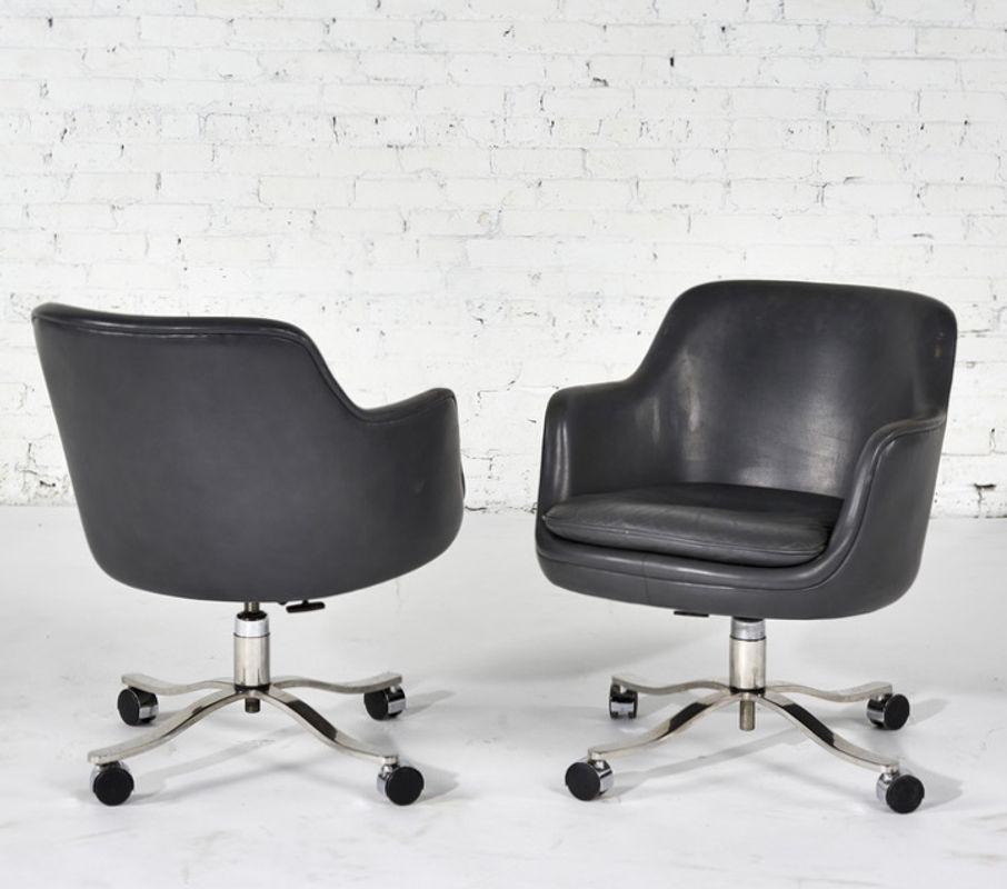 Nicos Zographos Gray Leather Office/Desk Chairs, 1980 In Excellent Condition For Sale In Chicago, IL