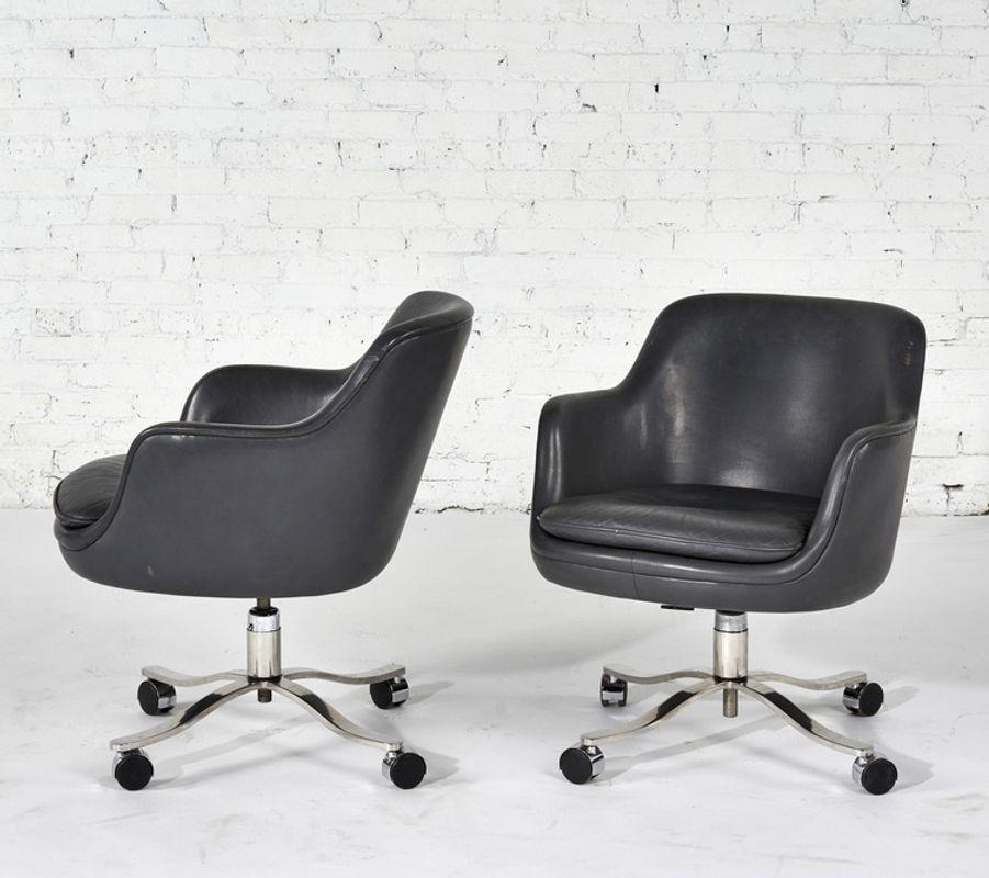 Nicos Zographos Gray Leather Office/Desk Chairs, 1980 For Sale 1