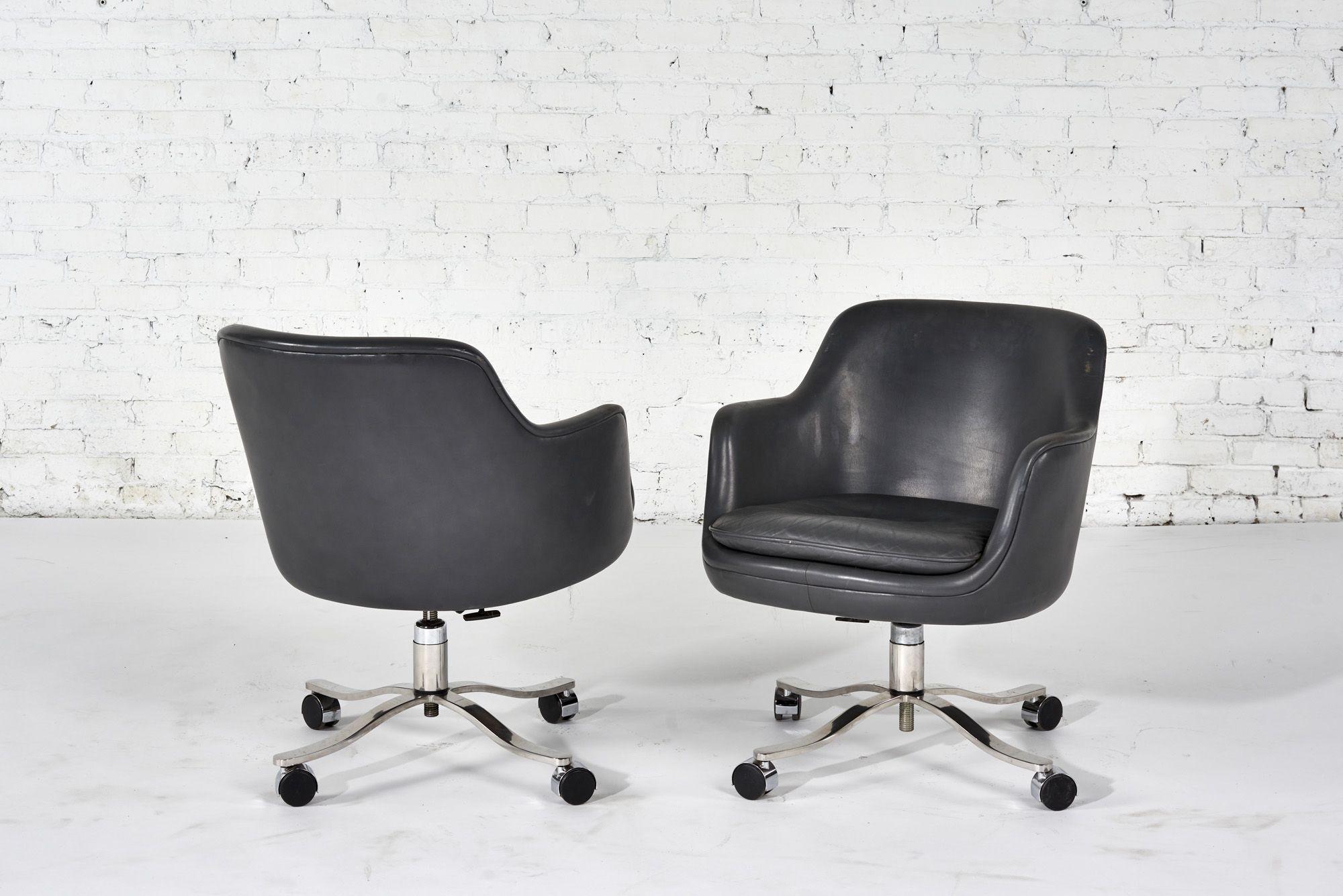 Nicos Zographos Gray Leather Office/Desk Chairs, 1980 For Sale 2