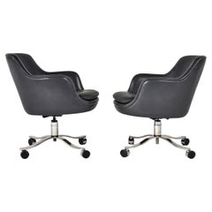 Nicos Zographos Gray Leather Office/Desk Chairs, 1980