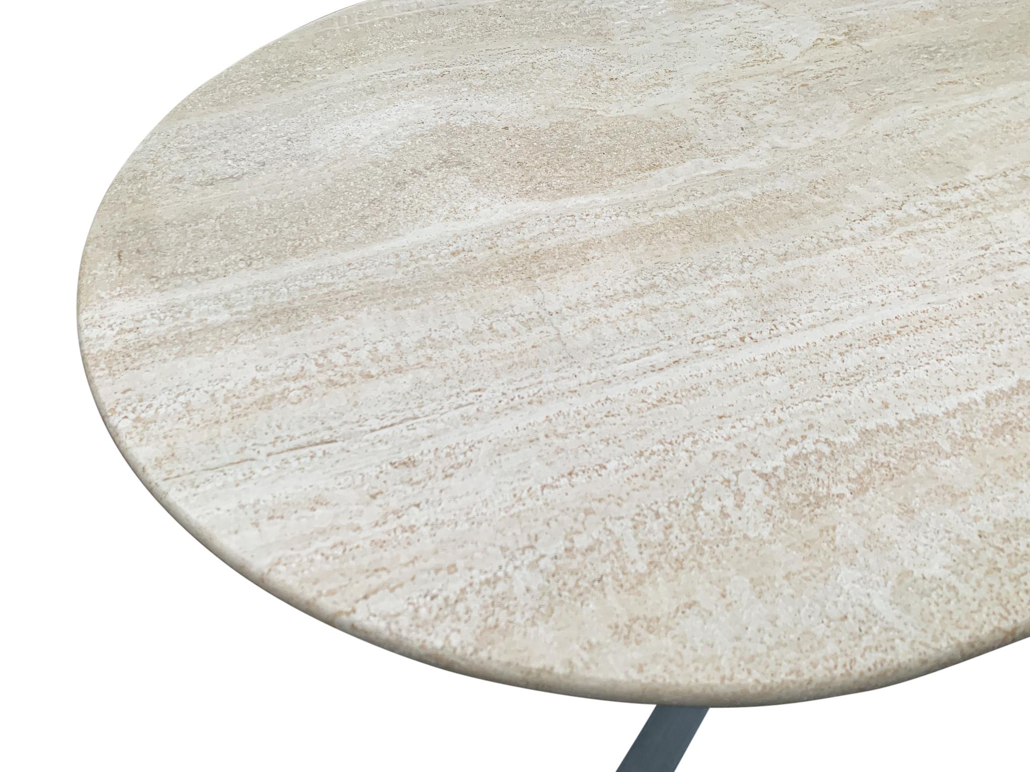 Nicos Zographos Large Oval Travertine Marble Stainless Steel Dining Table MCM  For Sale 1